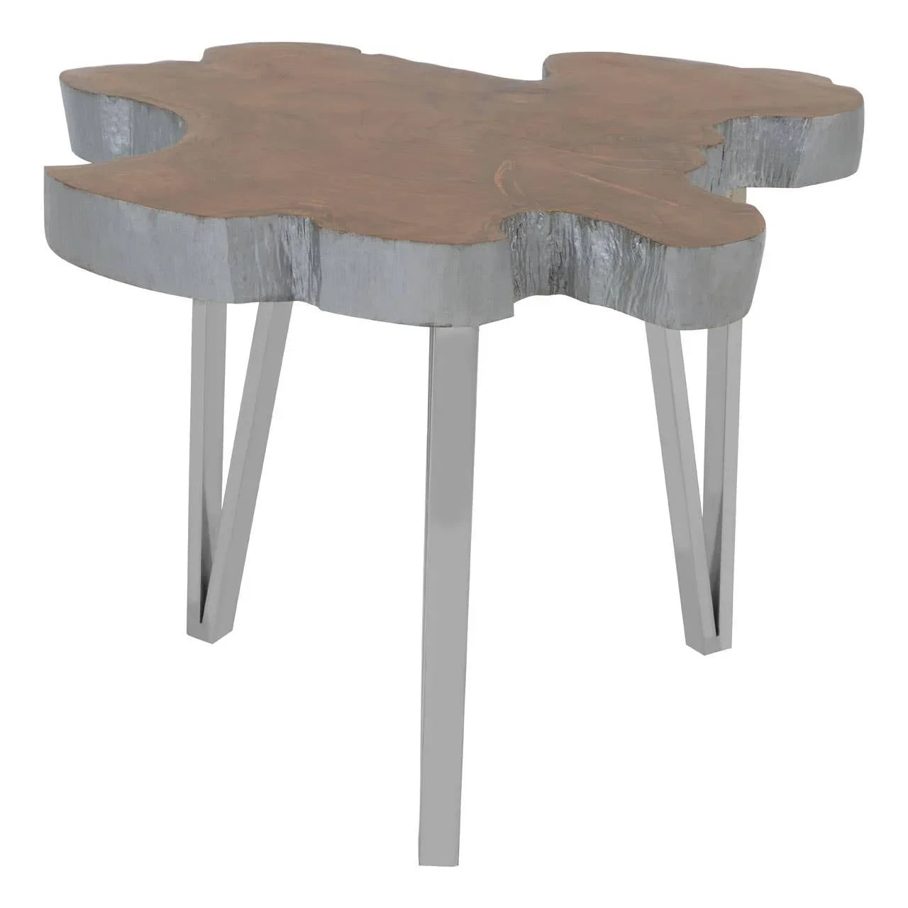 Teak Wood Silver Side Table