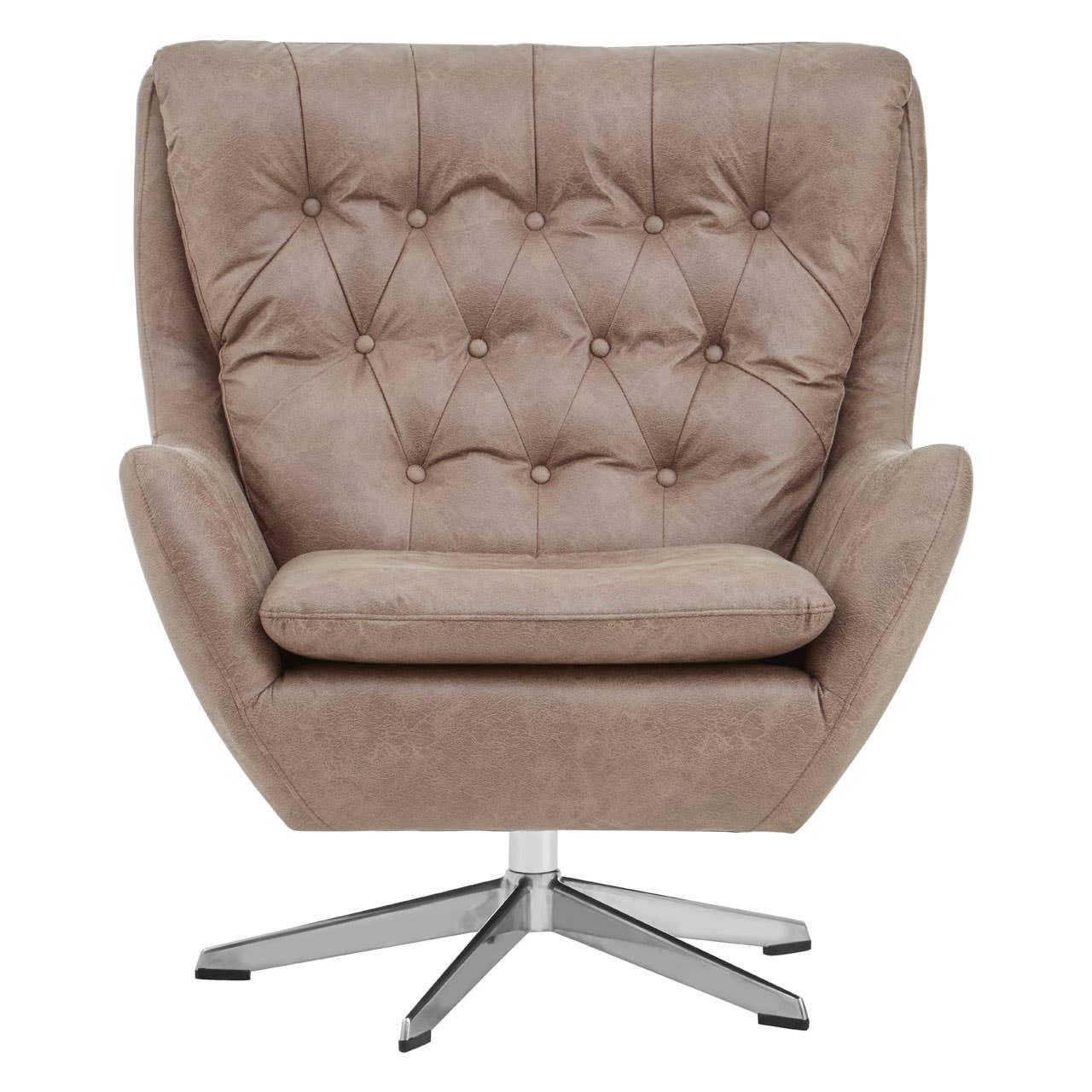 Swivel Brown Leather Armchair
