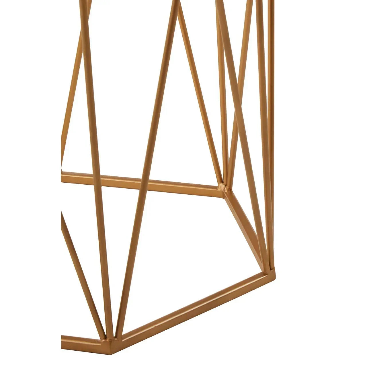 Gold metal coffee table base with geometric frame detail close-up
