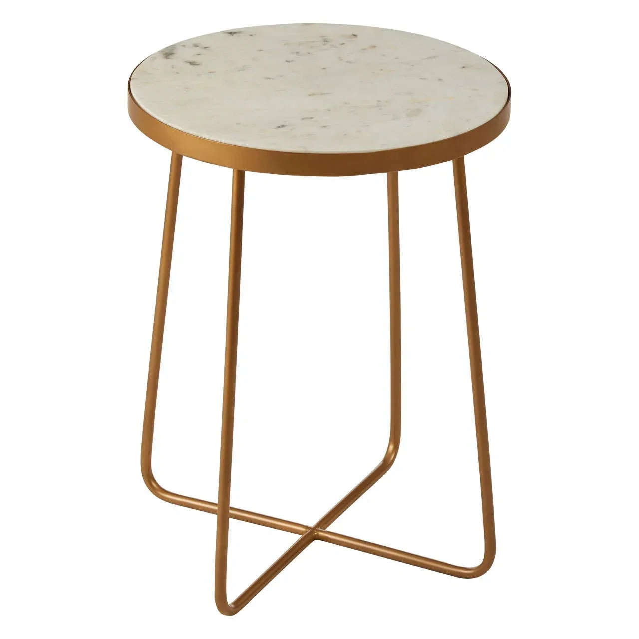 Round marble top side table with gold metal legs, modern accent furniture piece