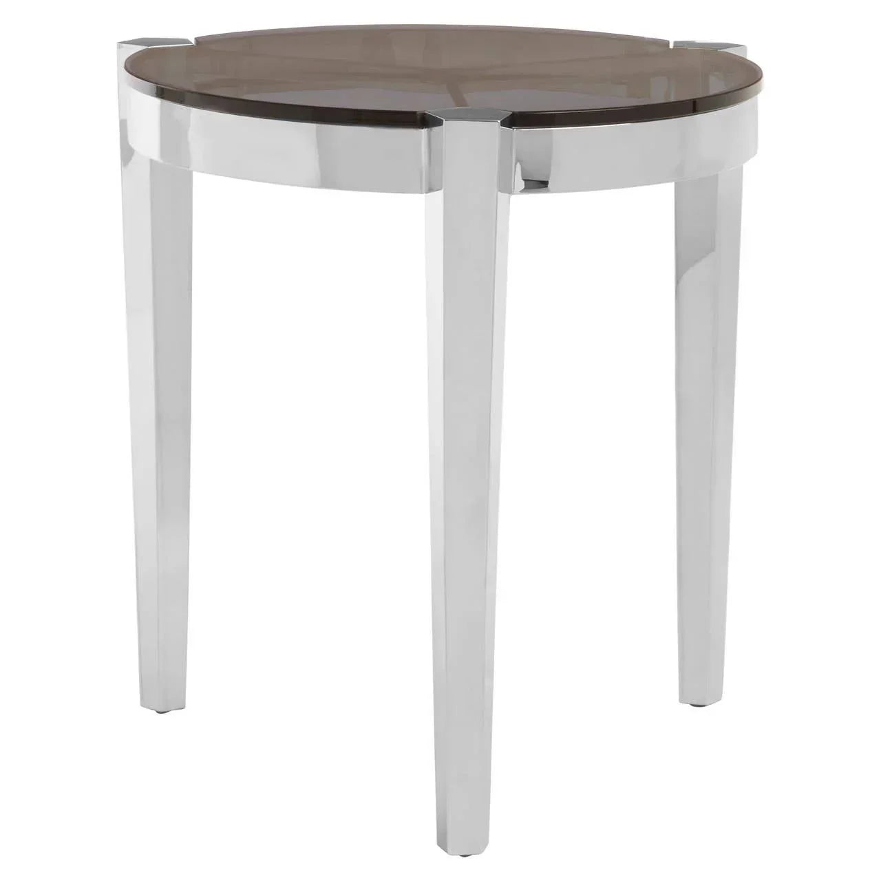 Round glass top side table with chrome metal legs