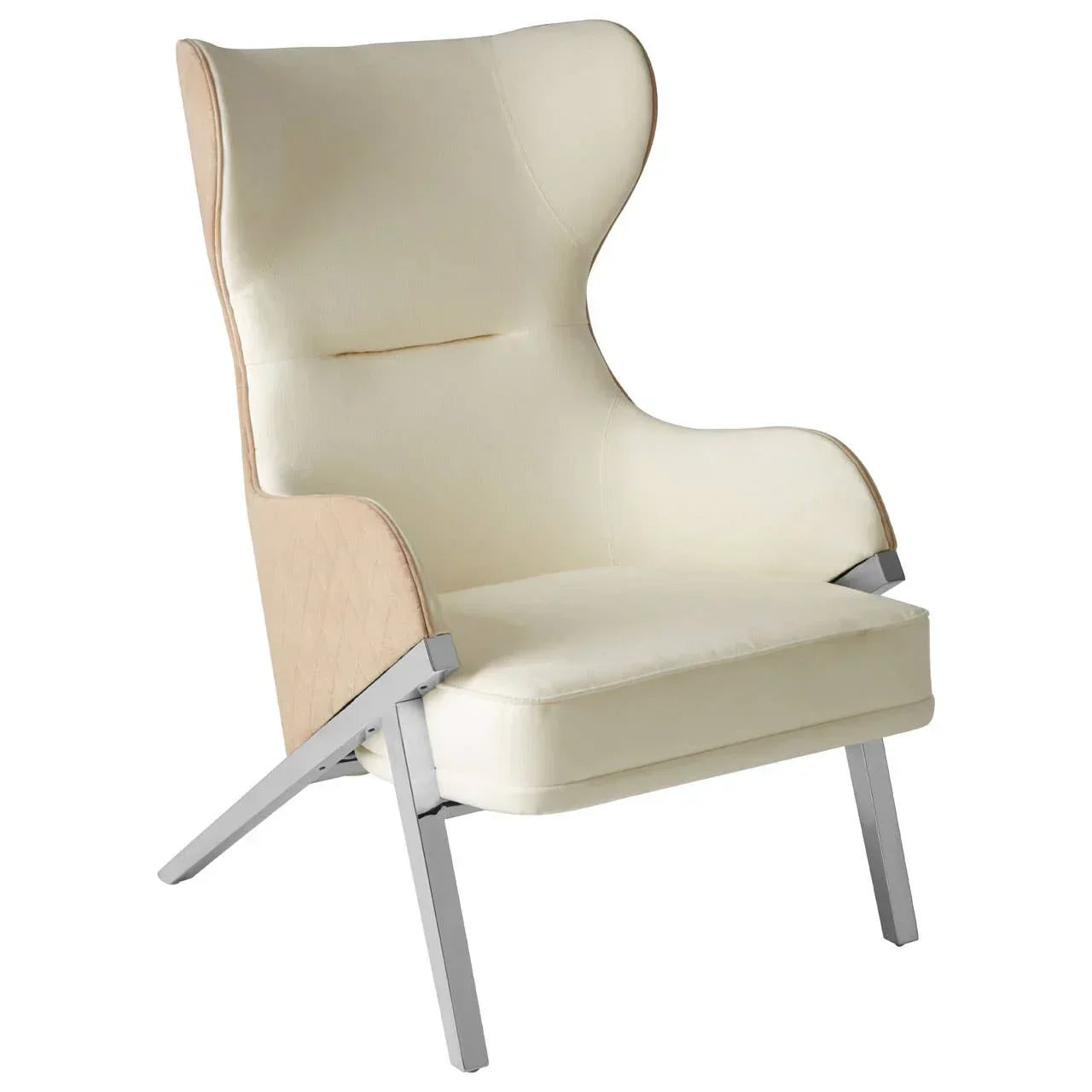 Modern cream accent chair with winged back and metal legs
