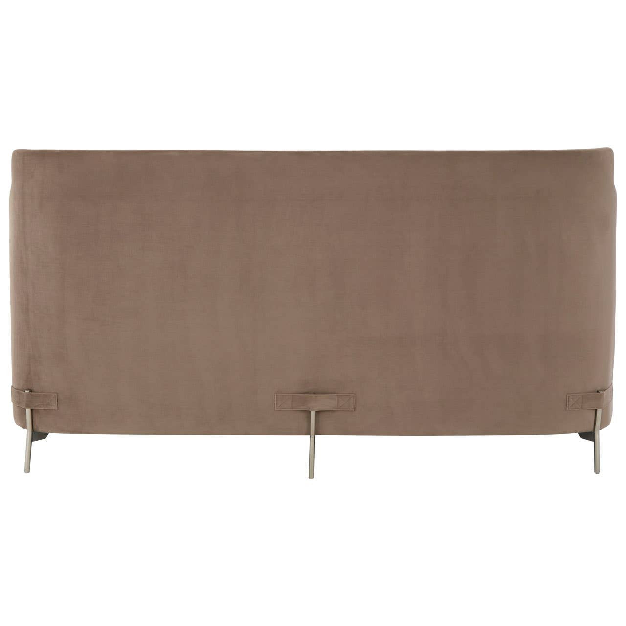 Two-seater sofa featuring a soft ivory and mink color scheme, with a plush fabric upholstery. The sofa has a sleek, modern design with clean lines and subtle stitching details. It is supported by slender, metallic legs that add a contemporary touch. The overall appearance is elegant and inviting, suitable for various interior styles