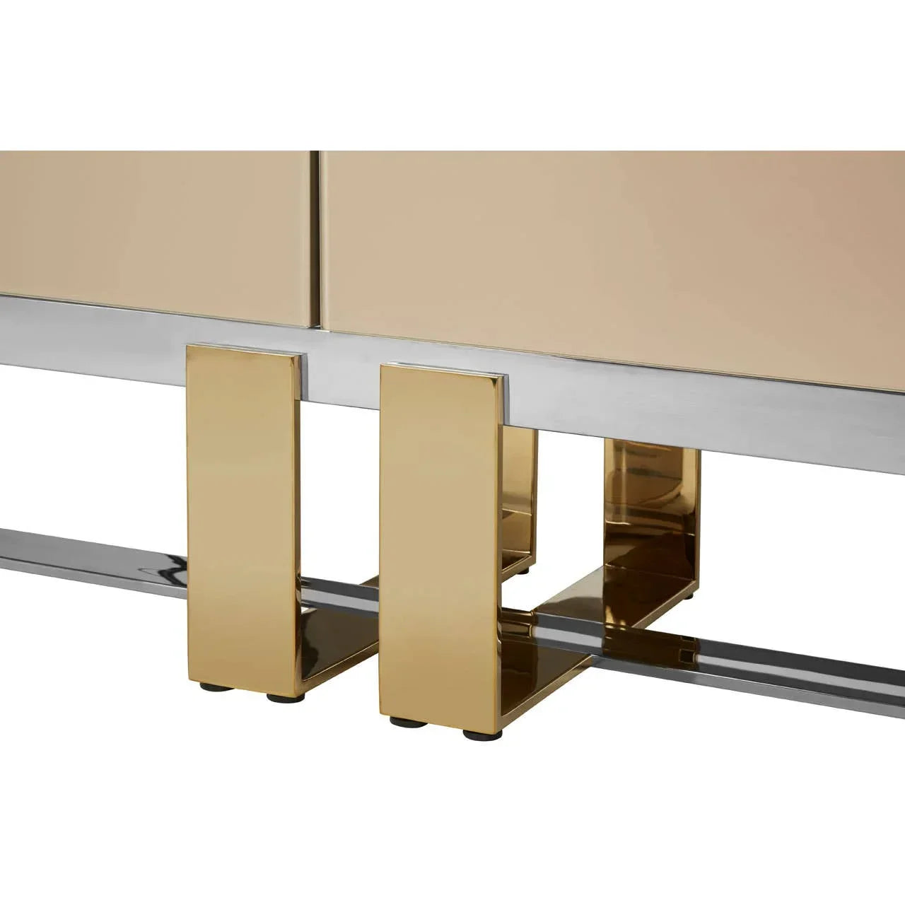 Gold and chrome metal sideboard legs with high gloss beige panel detail