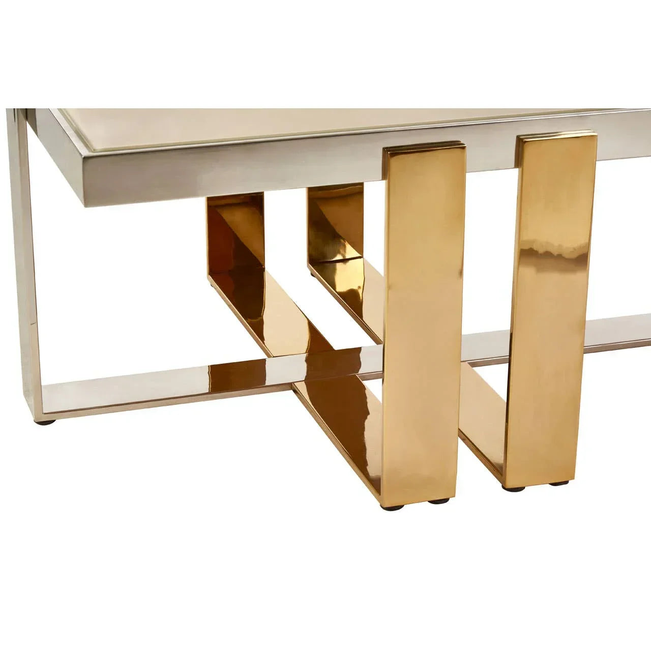 Gold metal coffee table legs with modern geometric design and polished finish