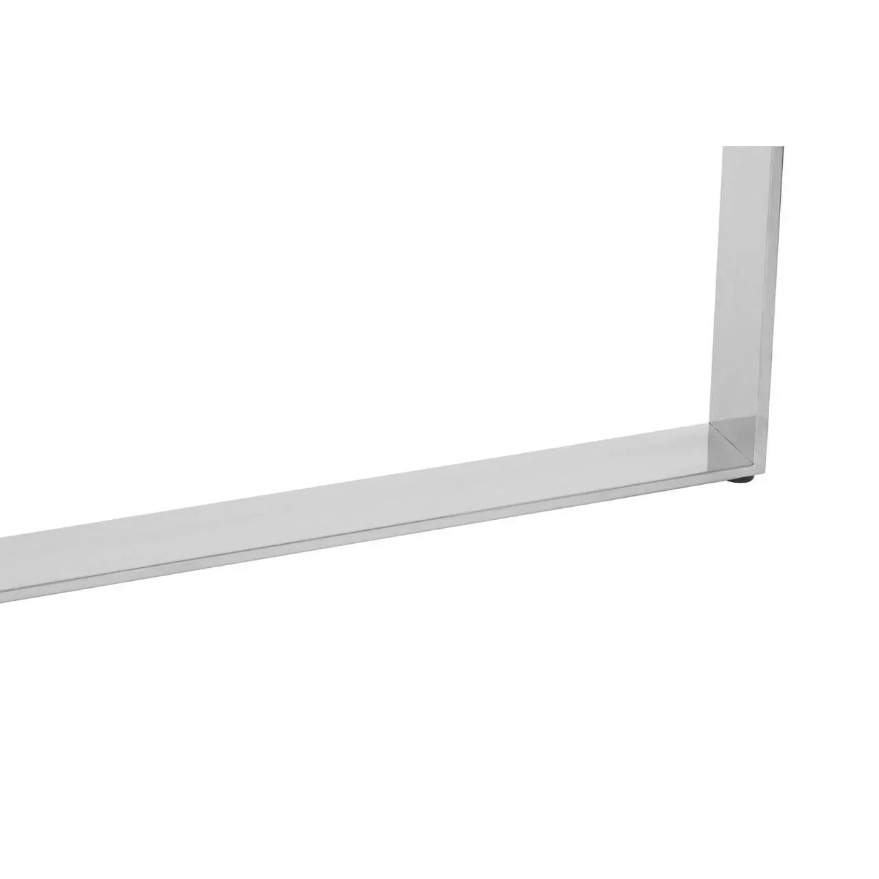 chrome metal table leg with rectangular shape and clean lines on white background