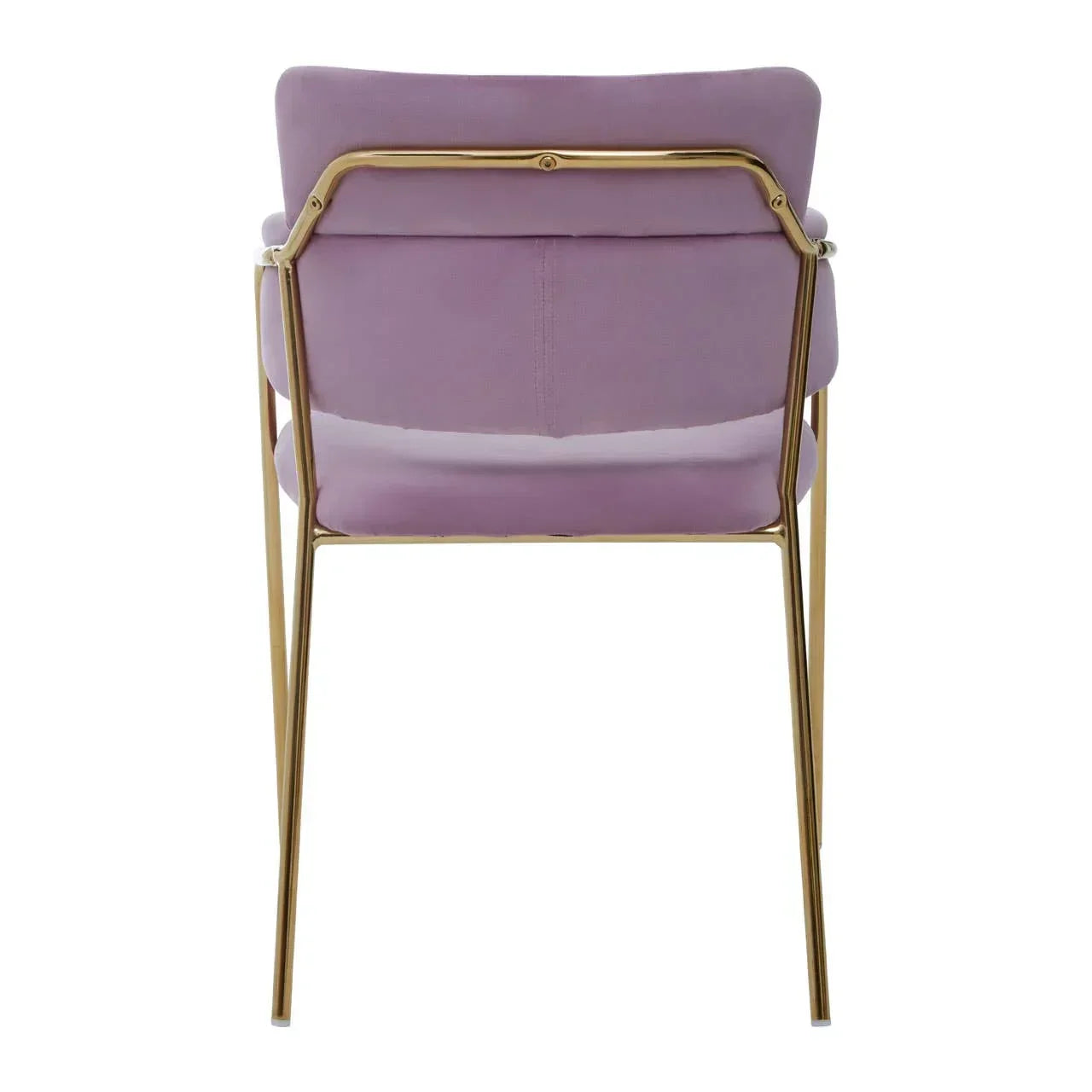 Rear view of mauve velvet dining chair with gold metal frame