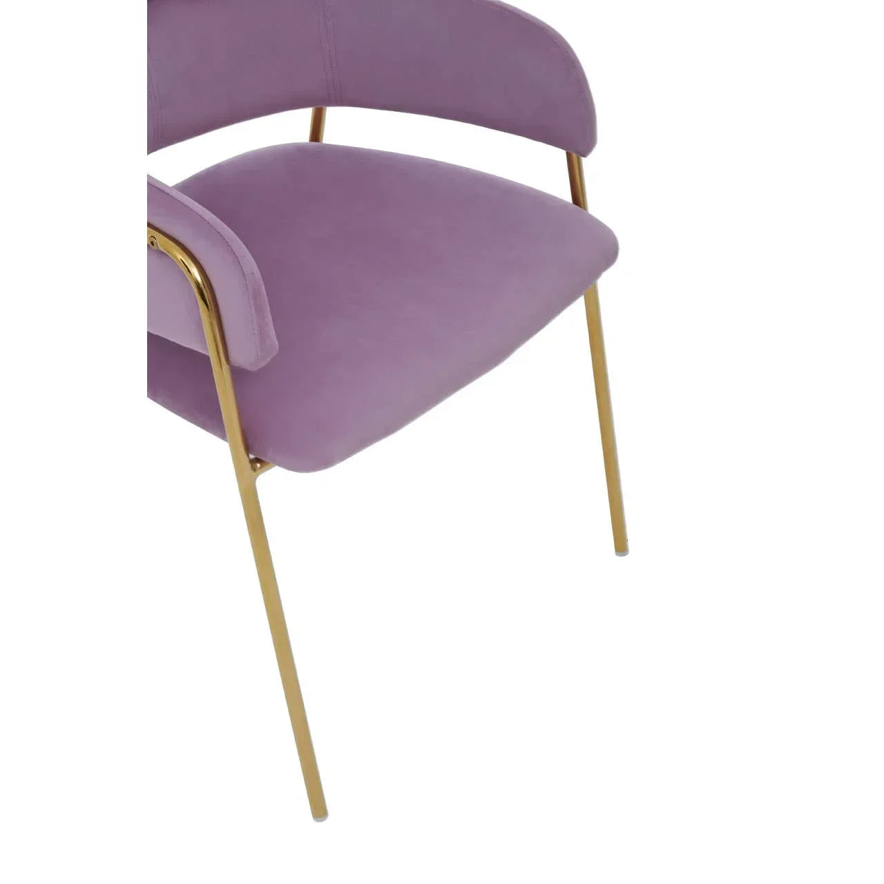 Lilac velvet dining chair with gold metal legs and curved backrest