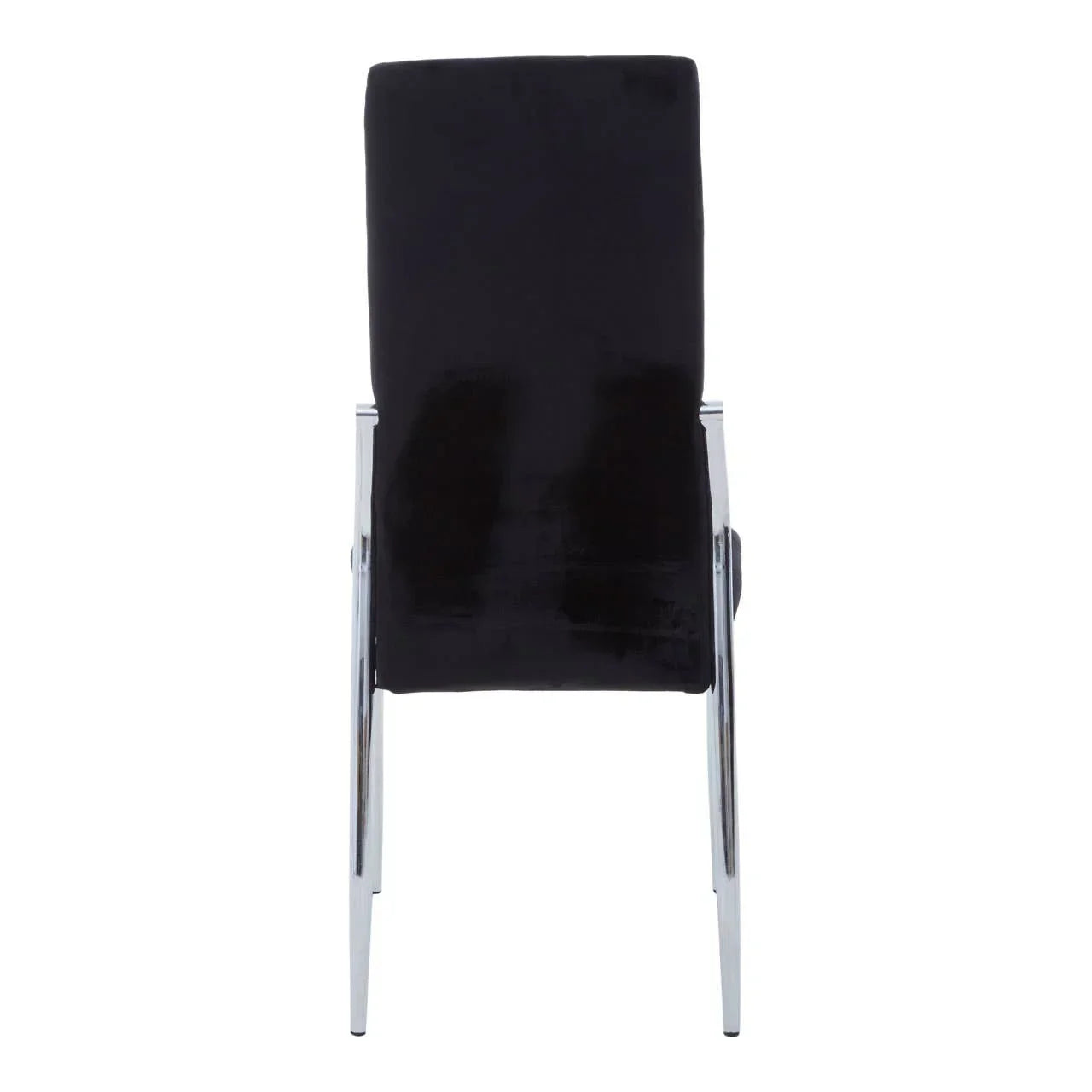 Black dining chair with chrome legs front view