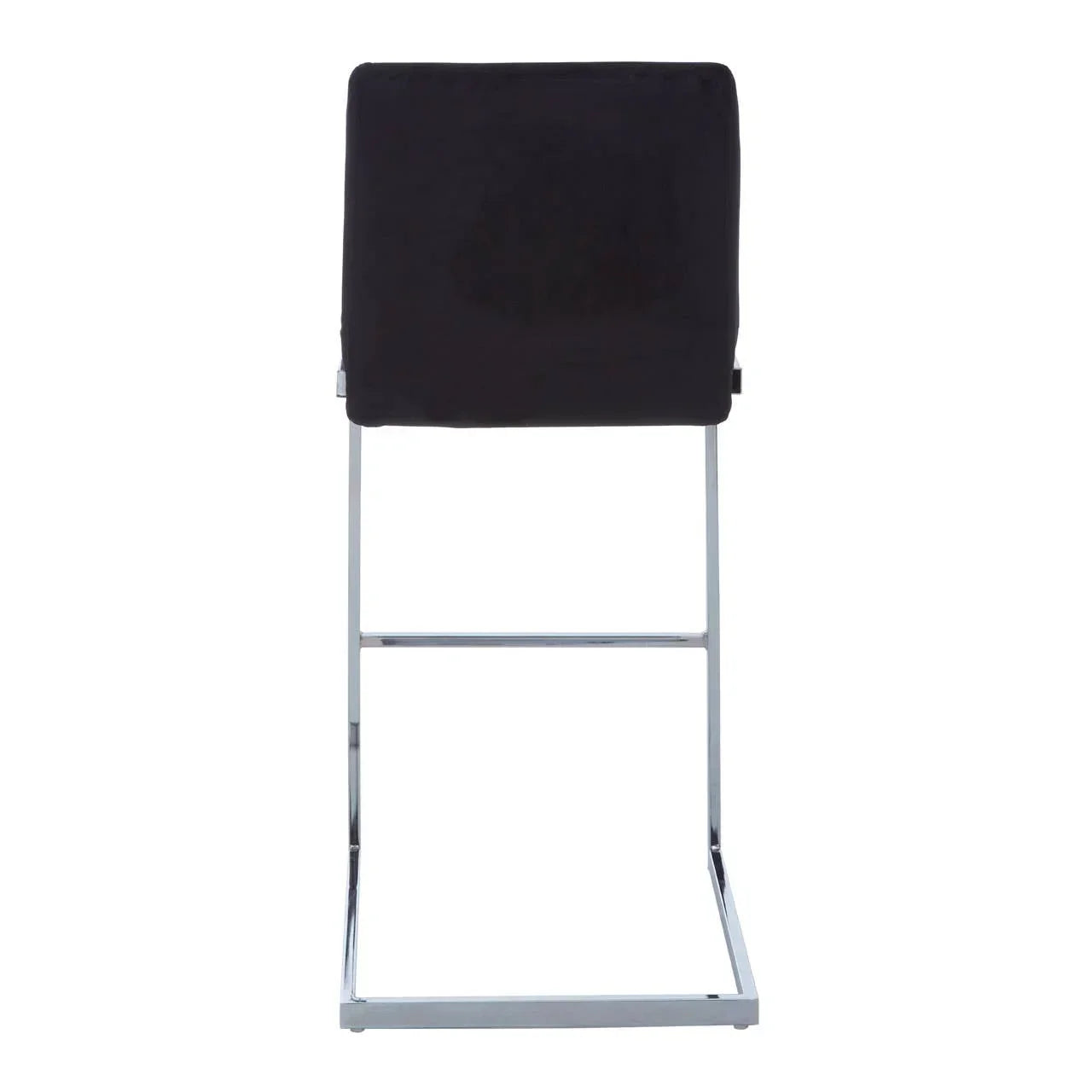 Black dining chair with chrome cantilever frame, rear view