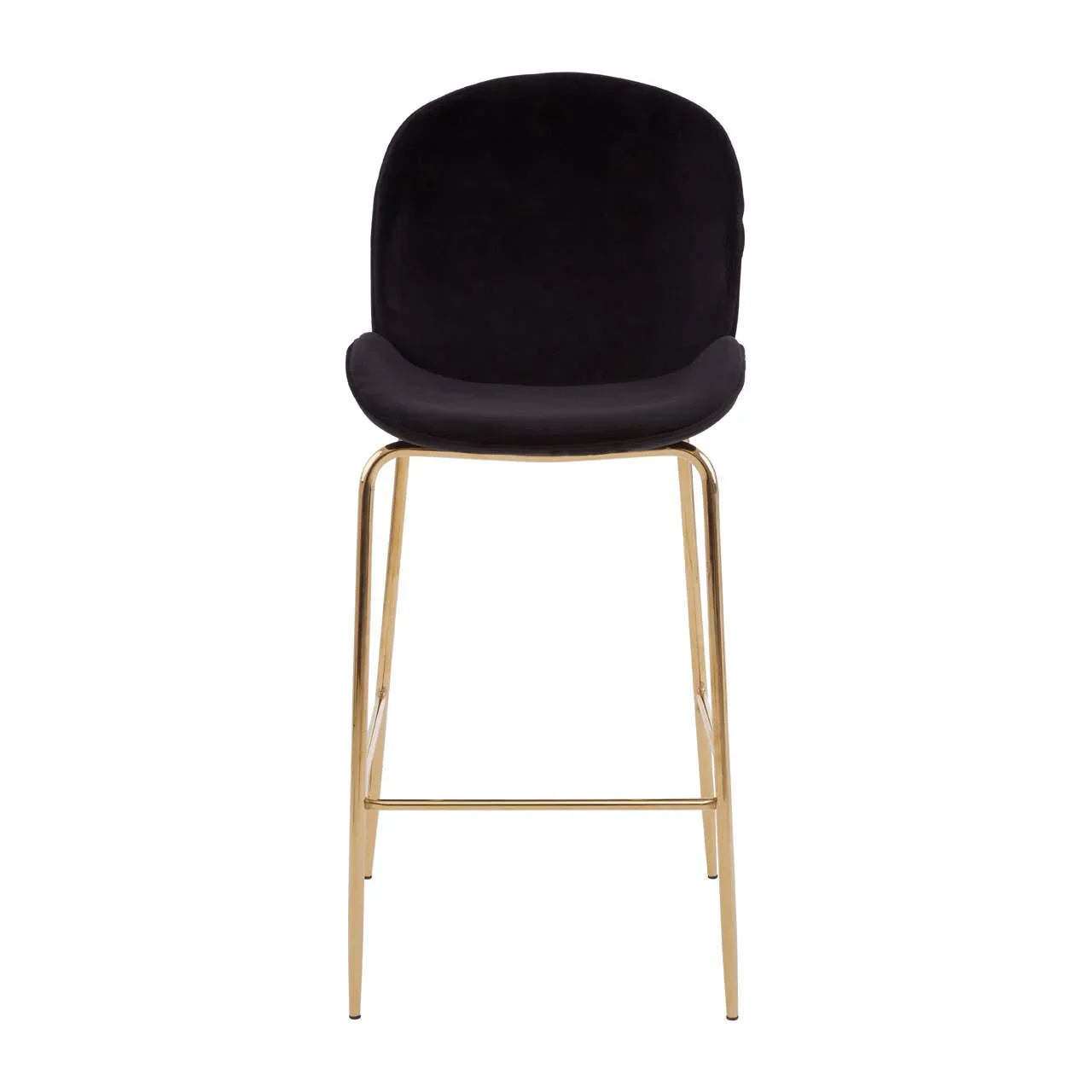 Black velvet bar stool with gold metal legs, front view
