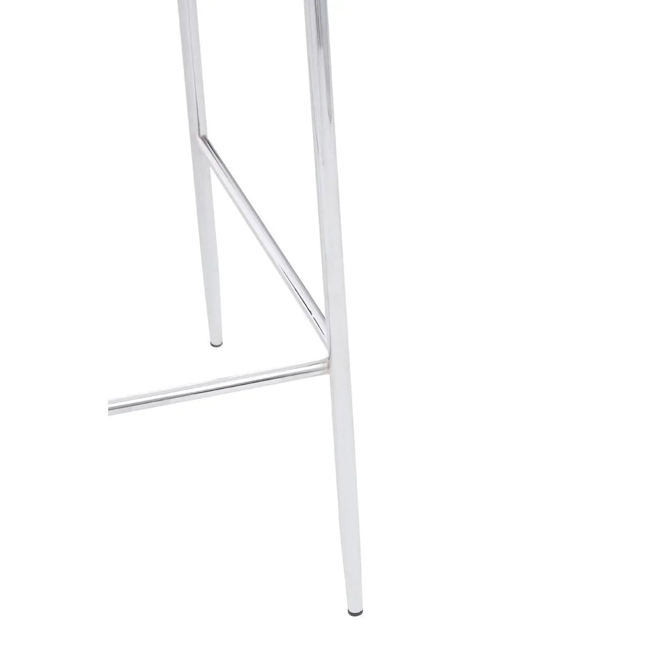 Chrome metal stool legs with crossbar support detail