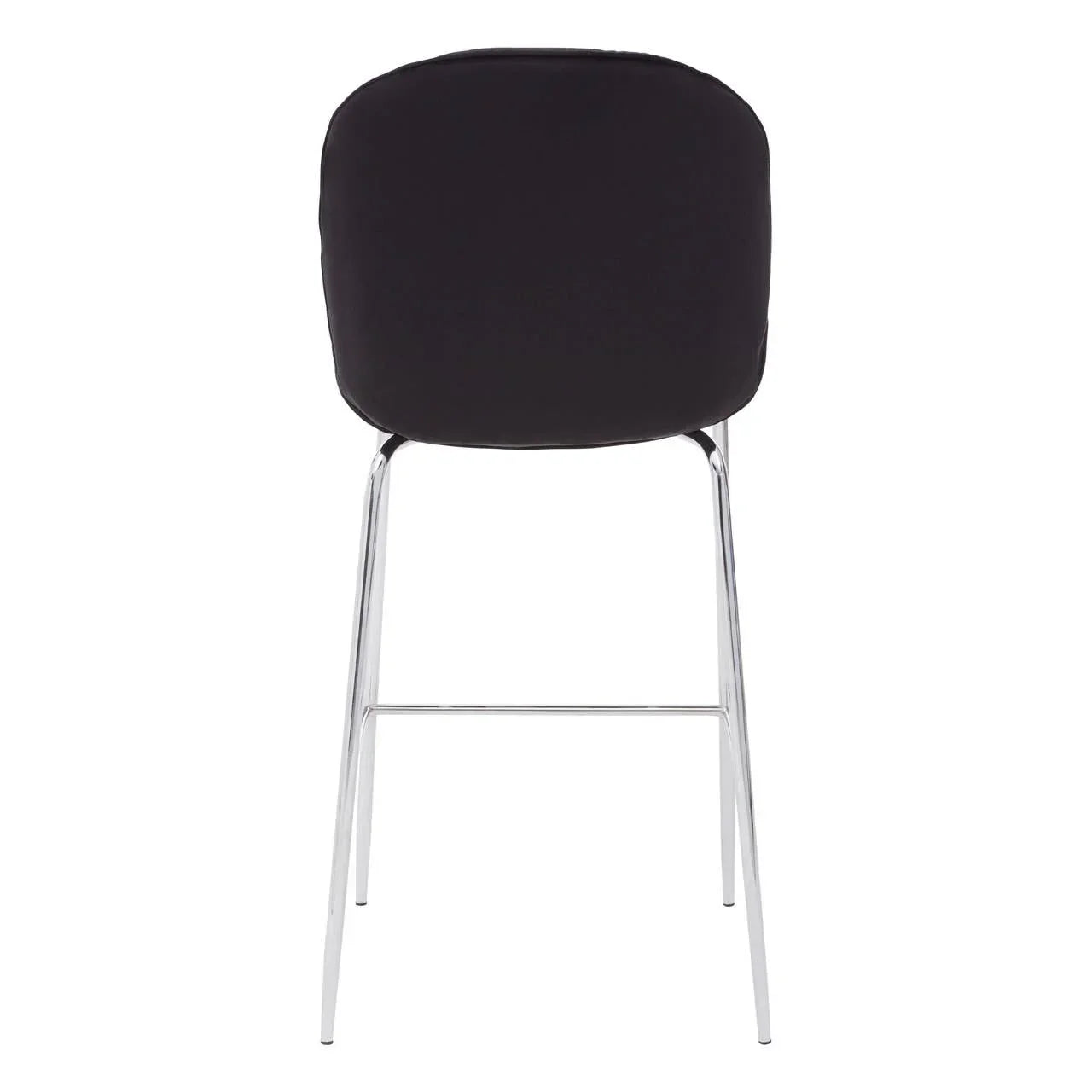 Black dining chair with chrome legs, rear view