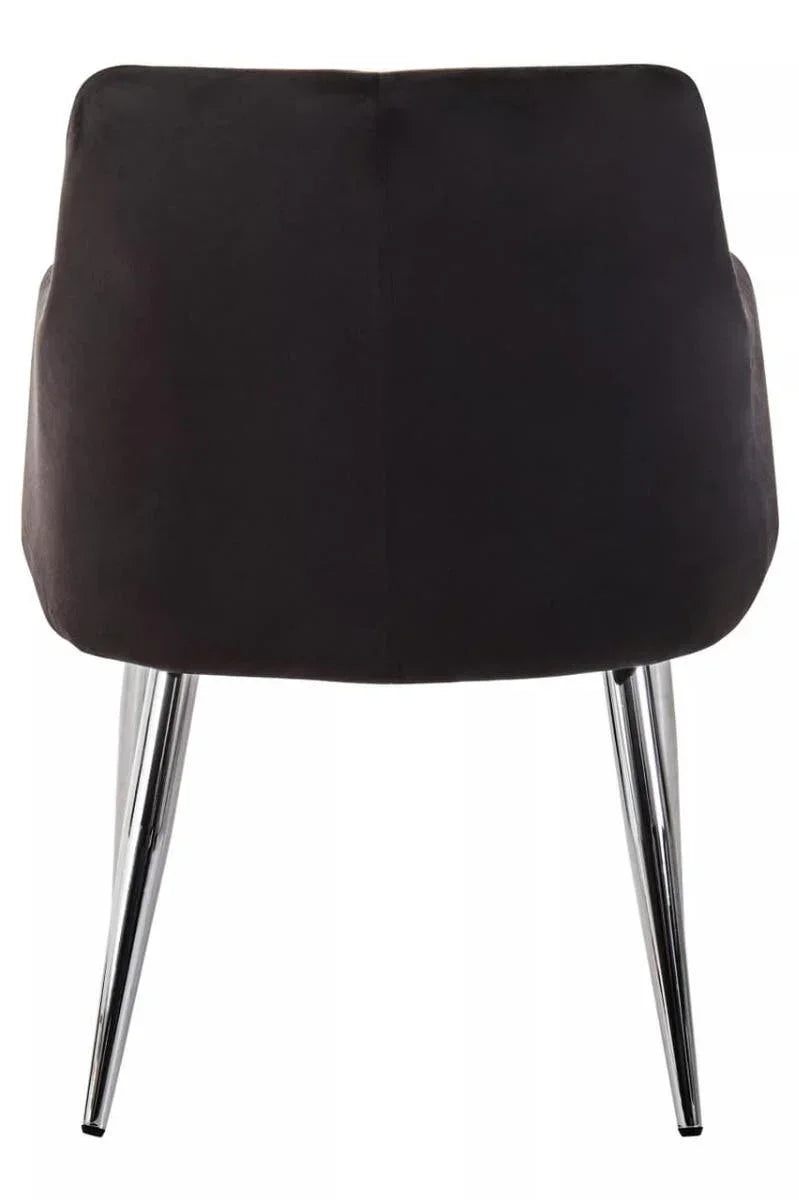 Black velvet accent chair with chrome legs rear view
