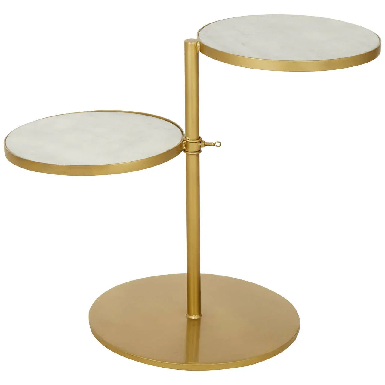 Round marble and gold side table with two-tier swivel design