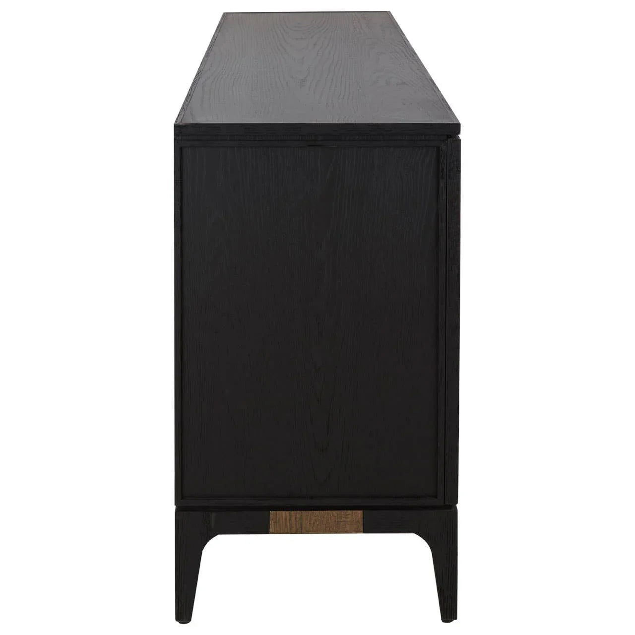 Oakwood Black and Natural Textured Sideboard with Four Cabinets and Carved Legs