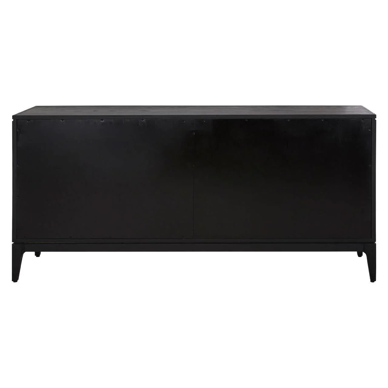 Oakwood Black and Natural Textured Sideboard with Four Cabinets and Carved Legs