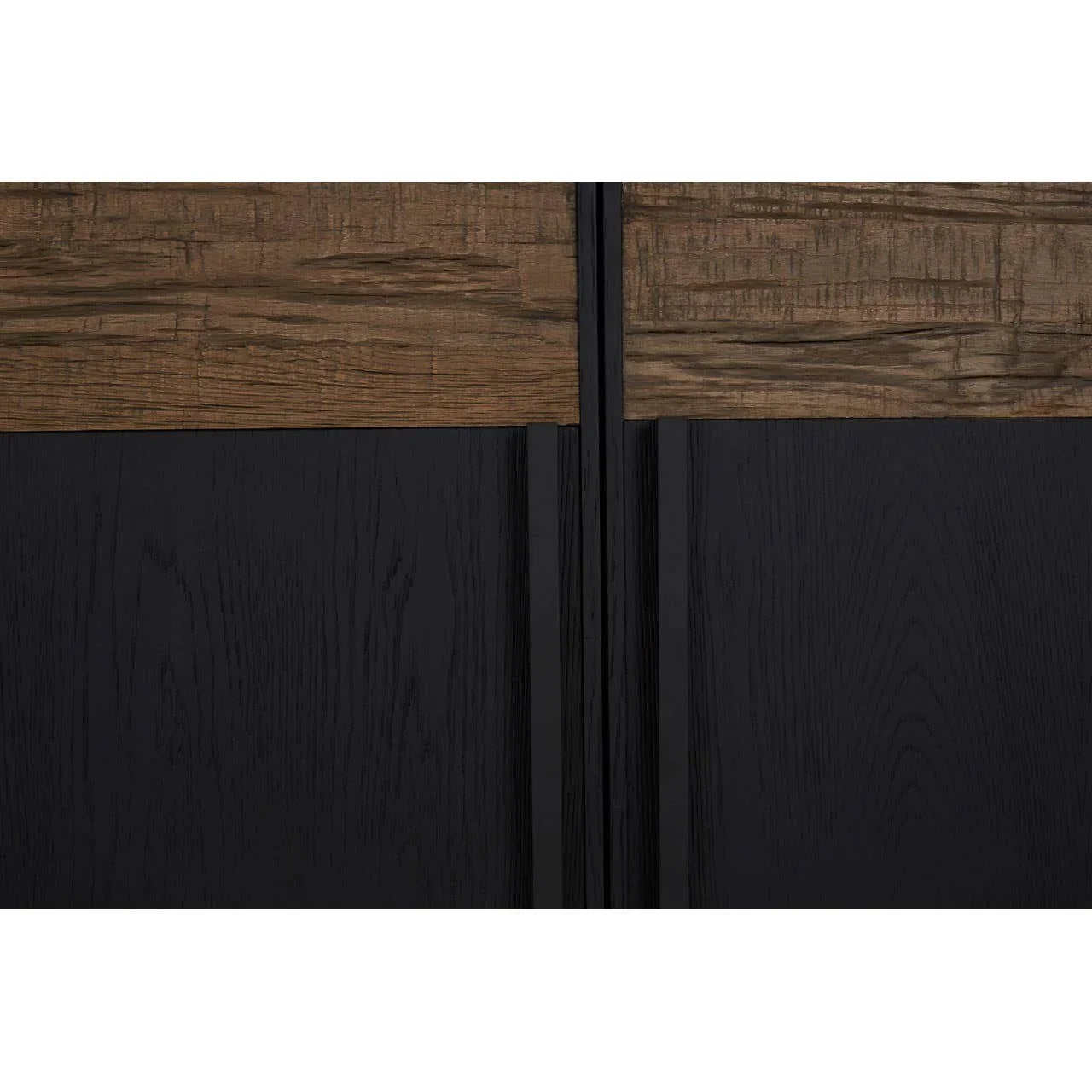 Oakwood Black and Natural Textured Sideboard with Four Cabinets and Carved Legs