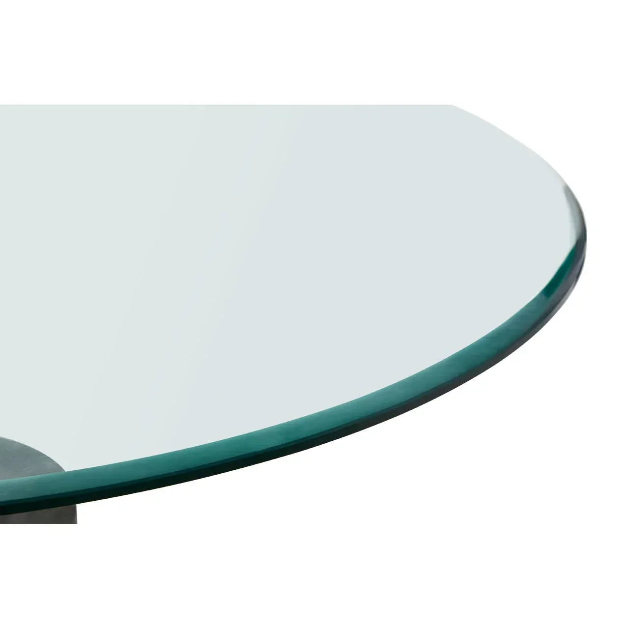 Round glass dining table top with beveled edge close-up