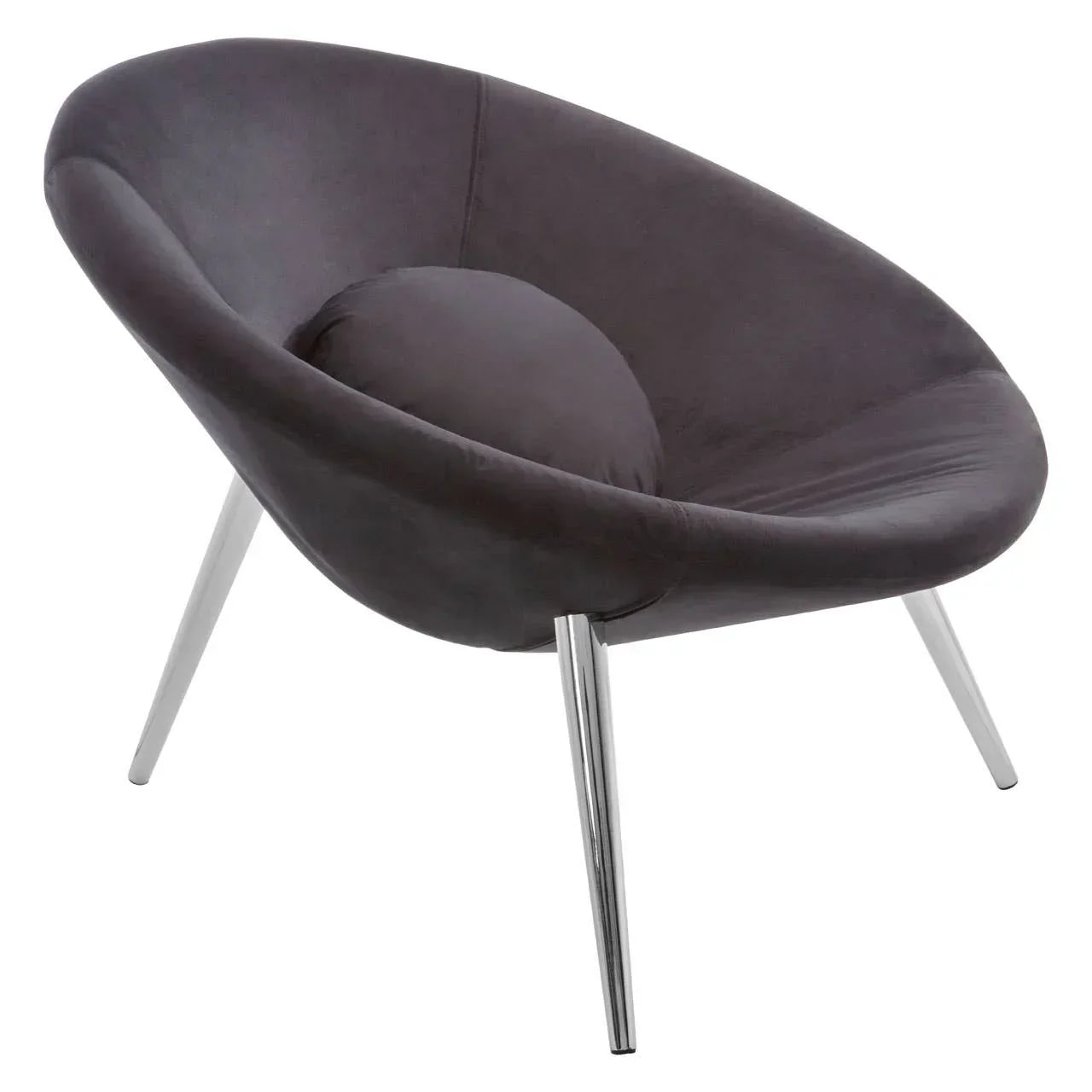 Modern accent chair with black velvet upholstery and chrome legs