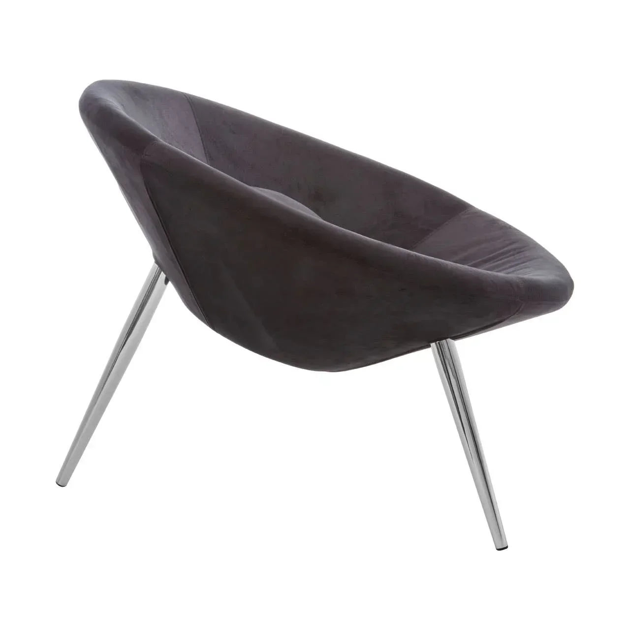Modern black accent chair with round fabric seat and chrome angled legs