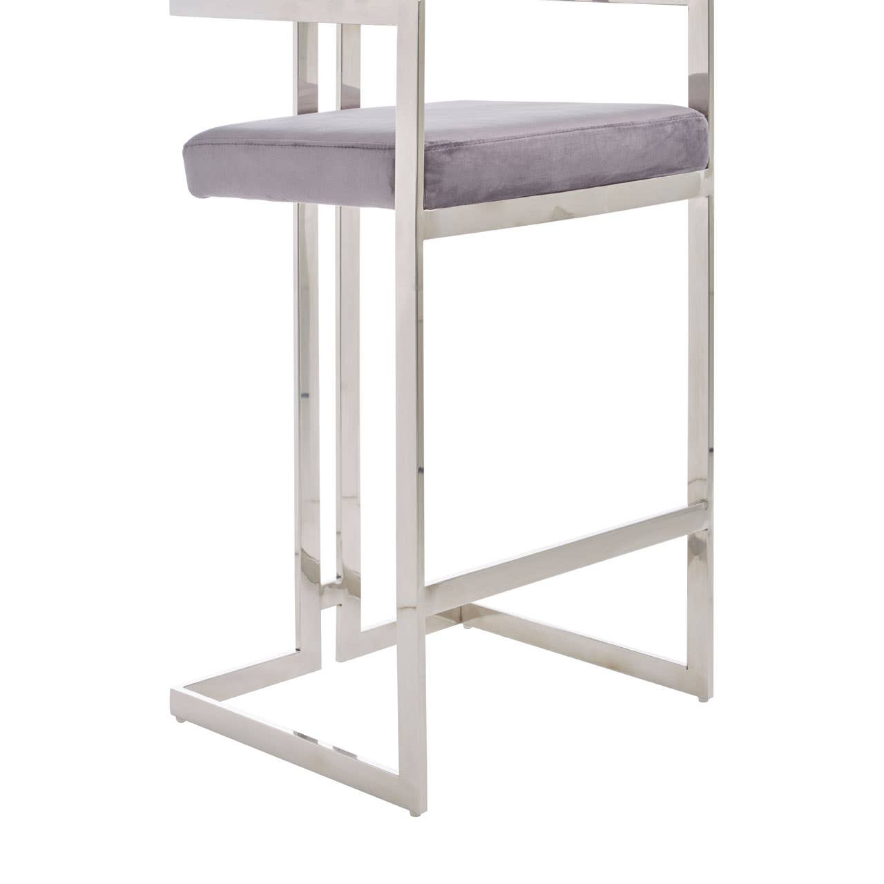 Luxe Grey Velvet Bar Stool