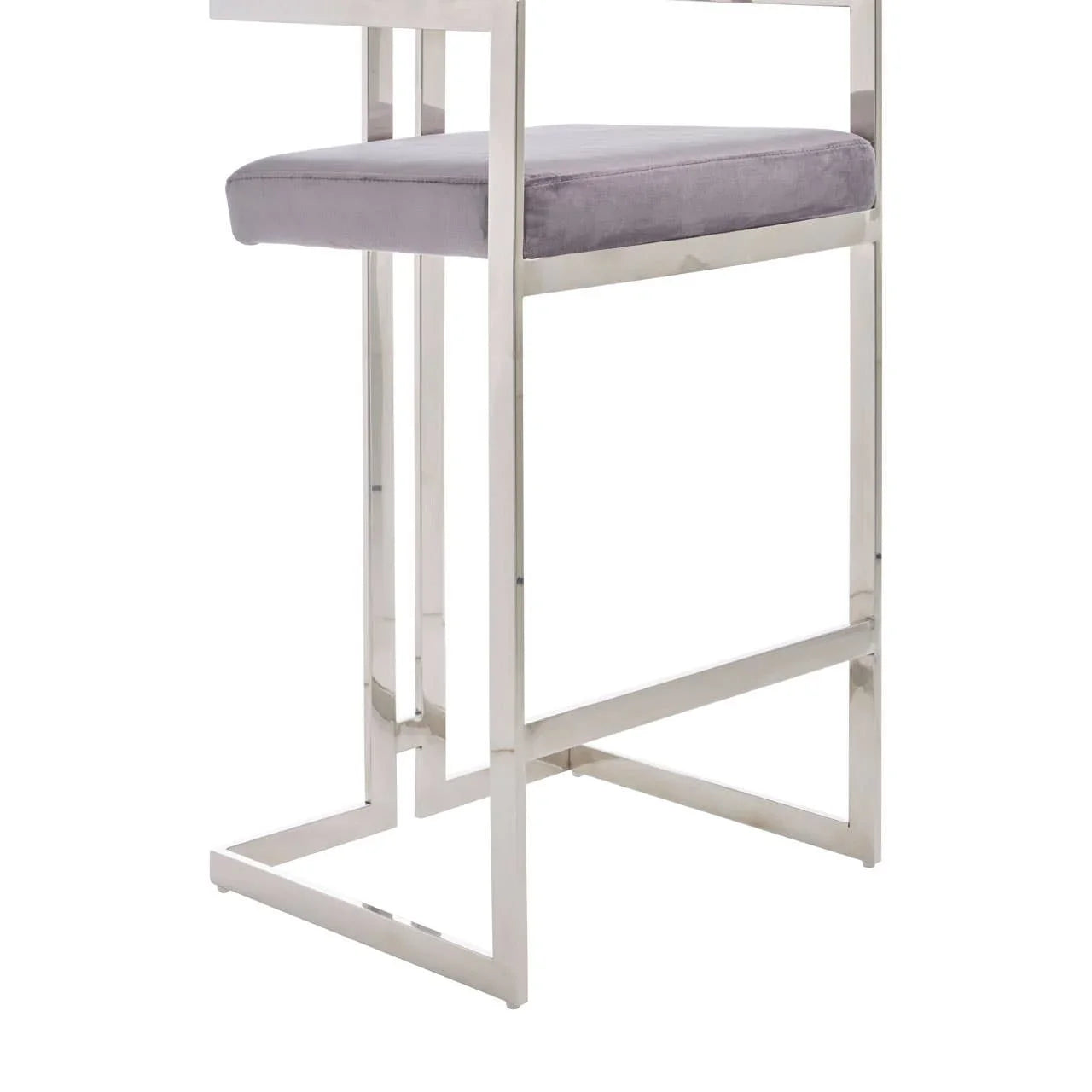 Luxe Grey Velvet Bar Stool