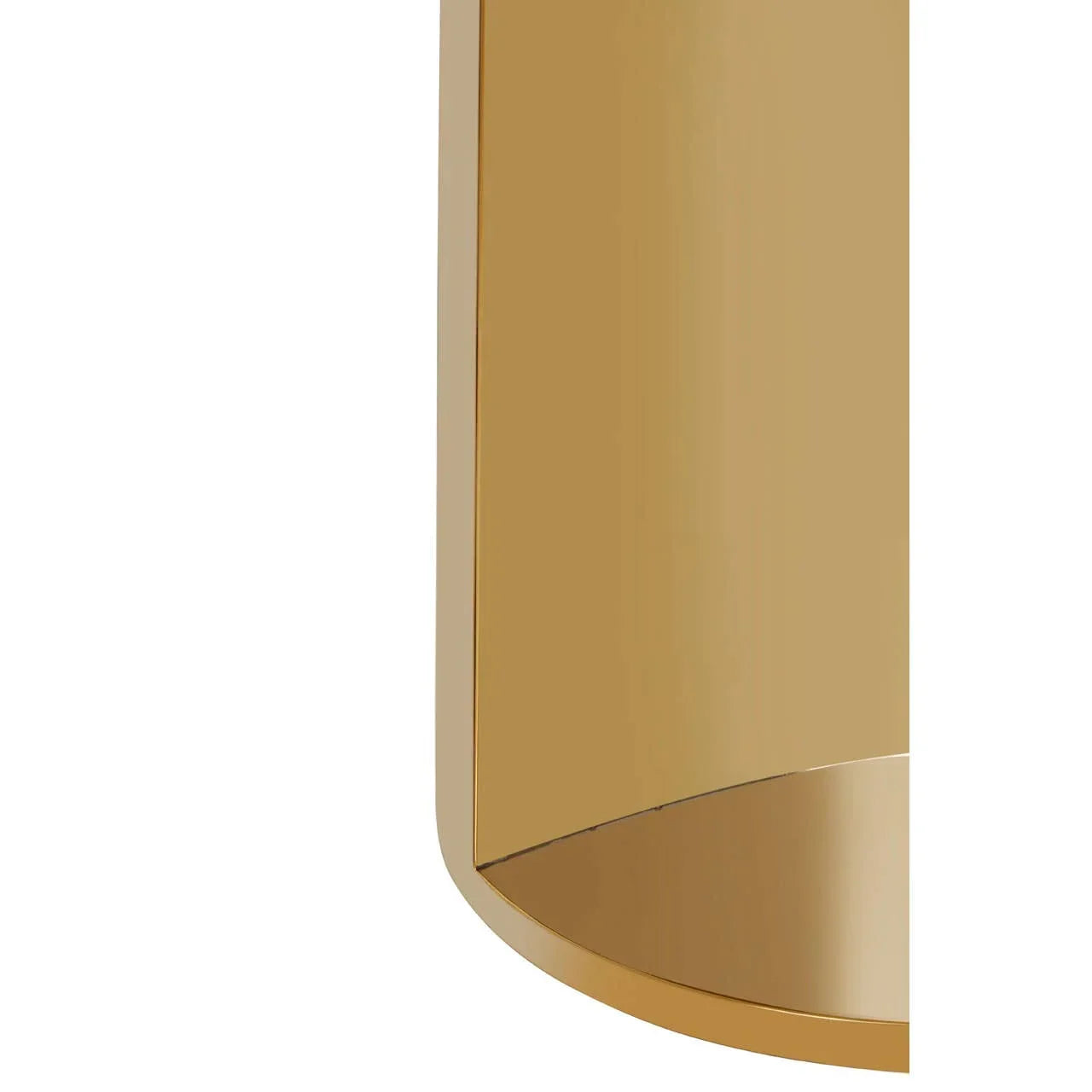 Gold metal furniture leg with rounded edge close-up