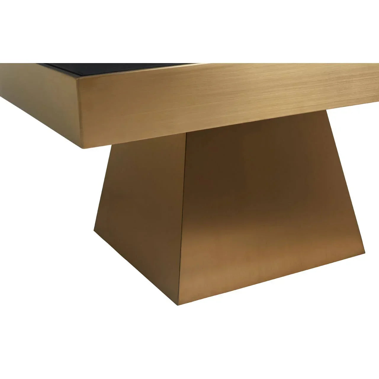 Brushed gold metal dining table base with modern geometric pedestal design