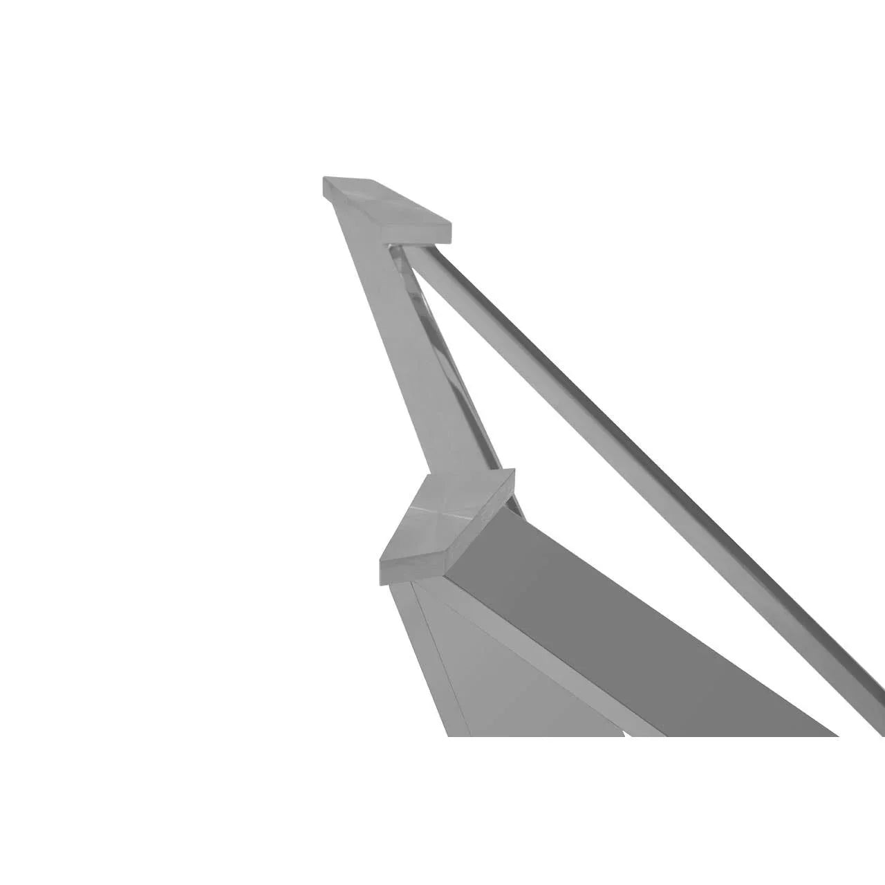 Close-up of modern metal table leg with angular design and a diagonal support bar