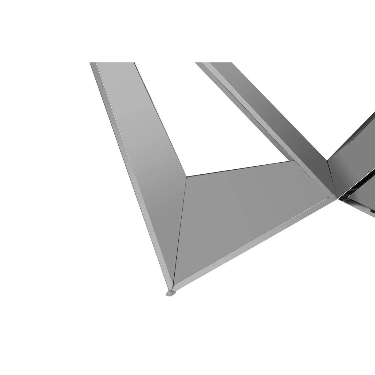 Chrome metal table leg with angular modern design on white background