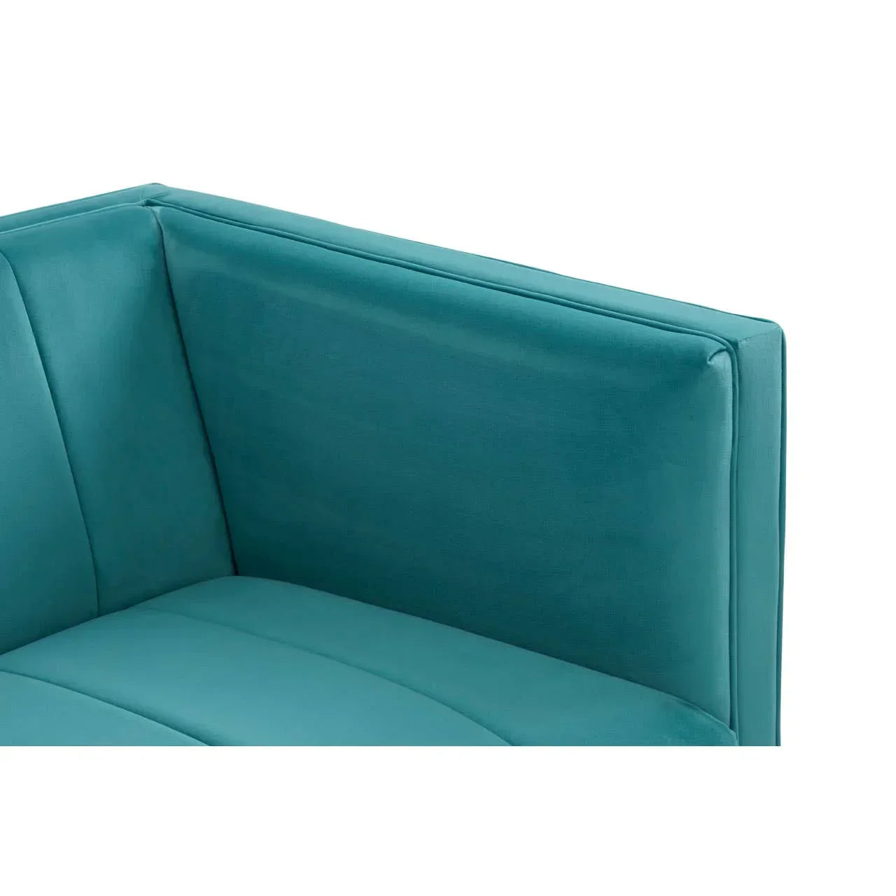 Teal fabric sofa corner with padded backrest and clean stitching