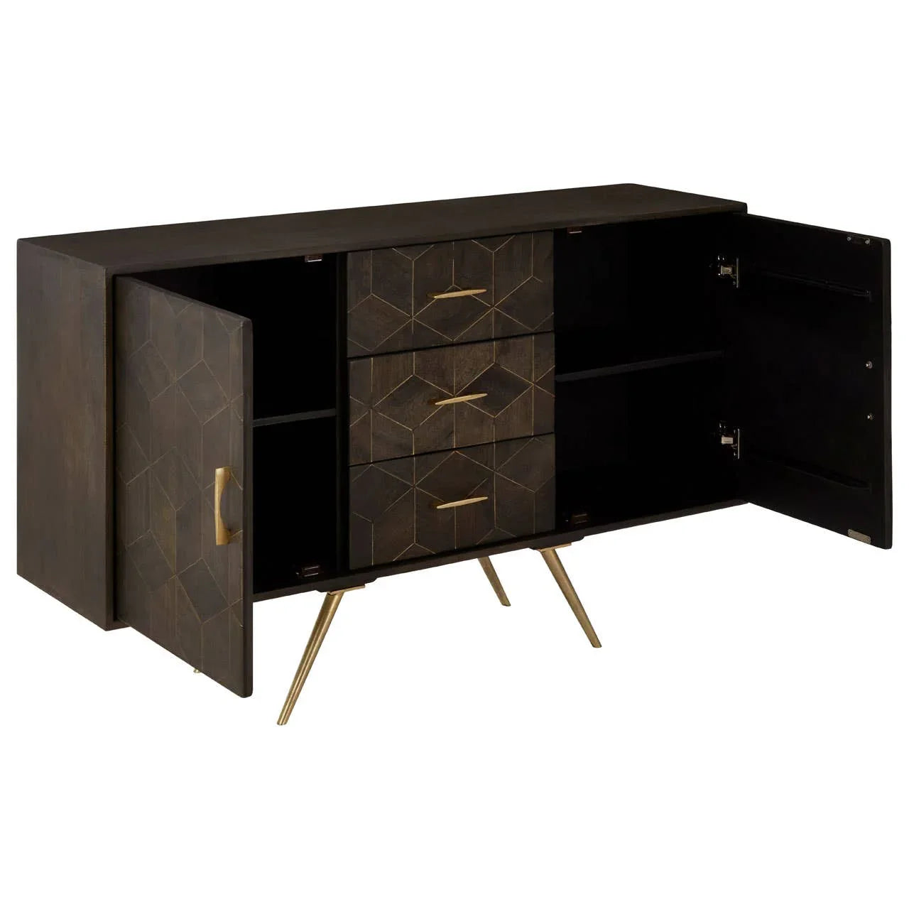 Royal Brass-Accented Mango Wood Sideboard