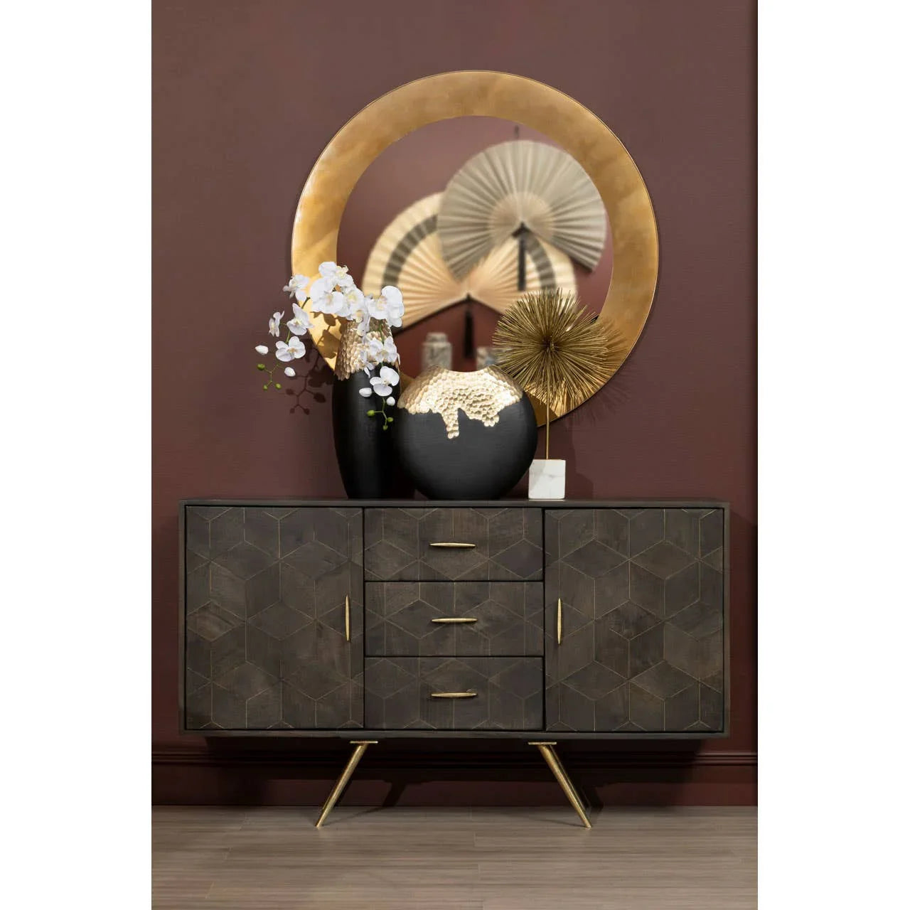 Royal Brass-Accented Mango Wood Sideboard