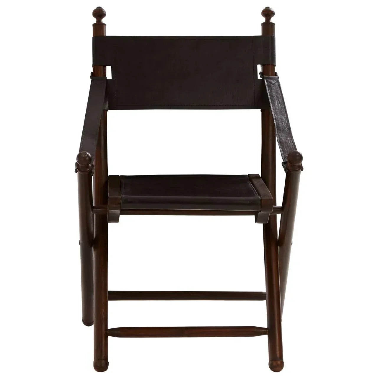Dark wood and black canvas director chair with straight arms, front view