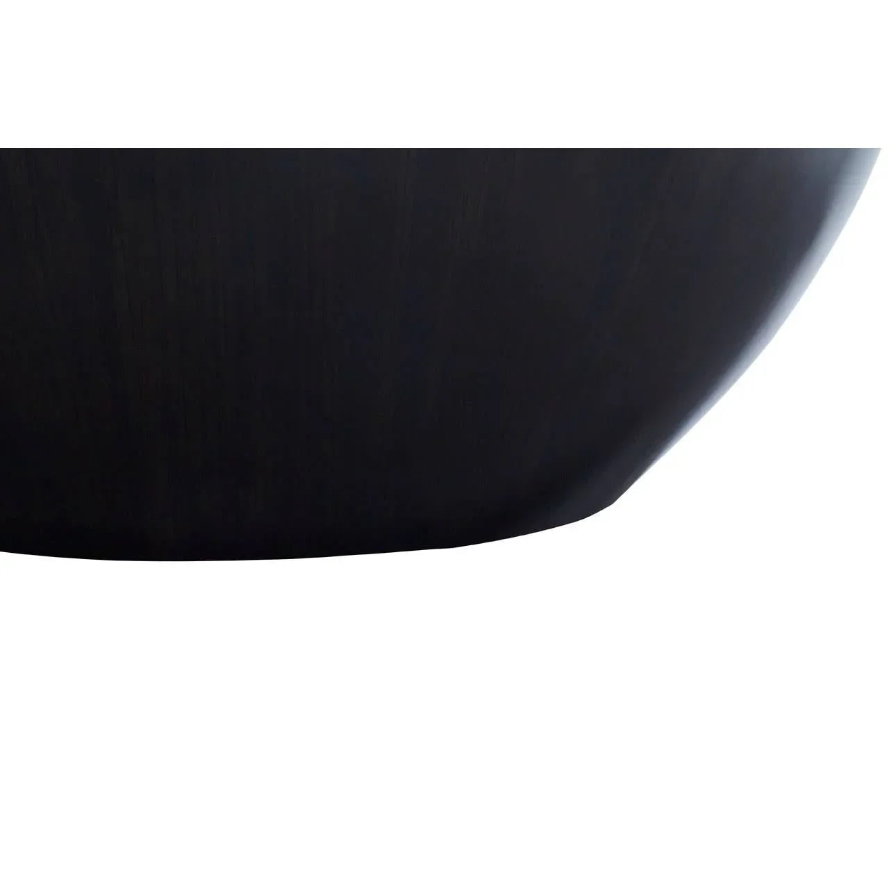 Black wooden dining table base with curved edge close-up