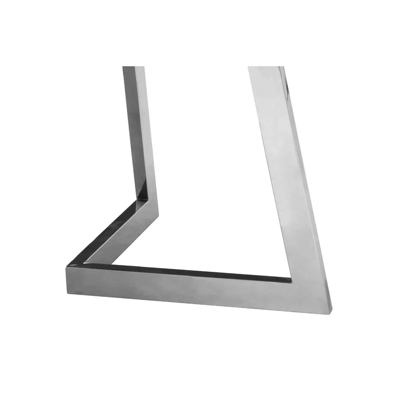 Chrome metal dining table leg with geometric angled design on white background