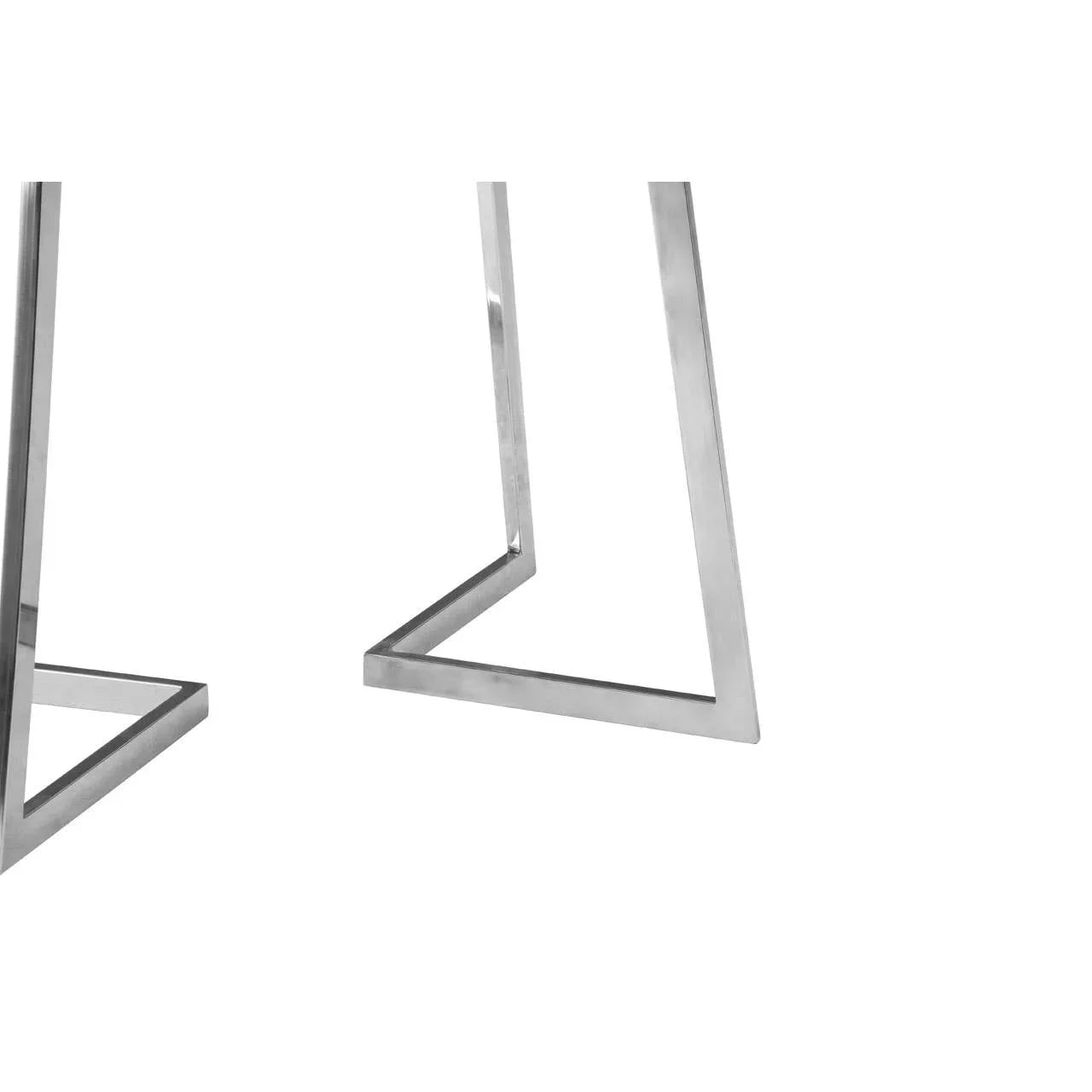 Chrome dining table legs with angular geometric base on white background