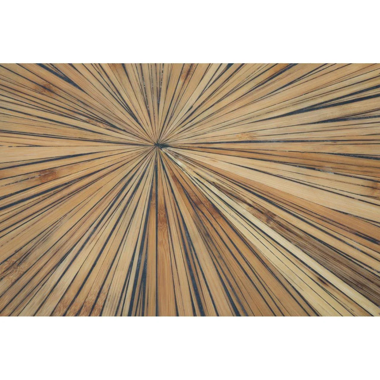 Natural wood dining table top with starburst patterned veneer detail