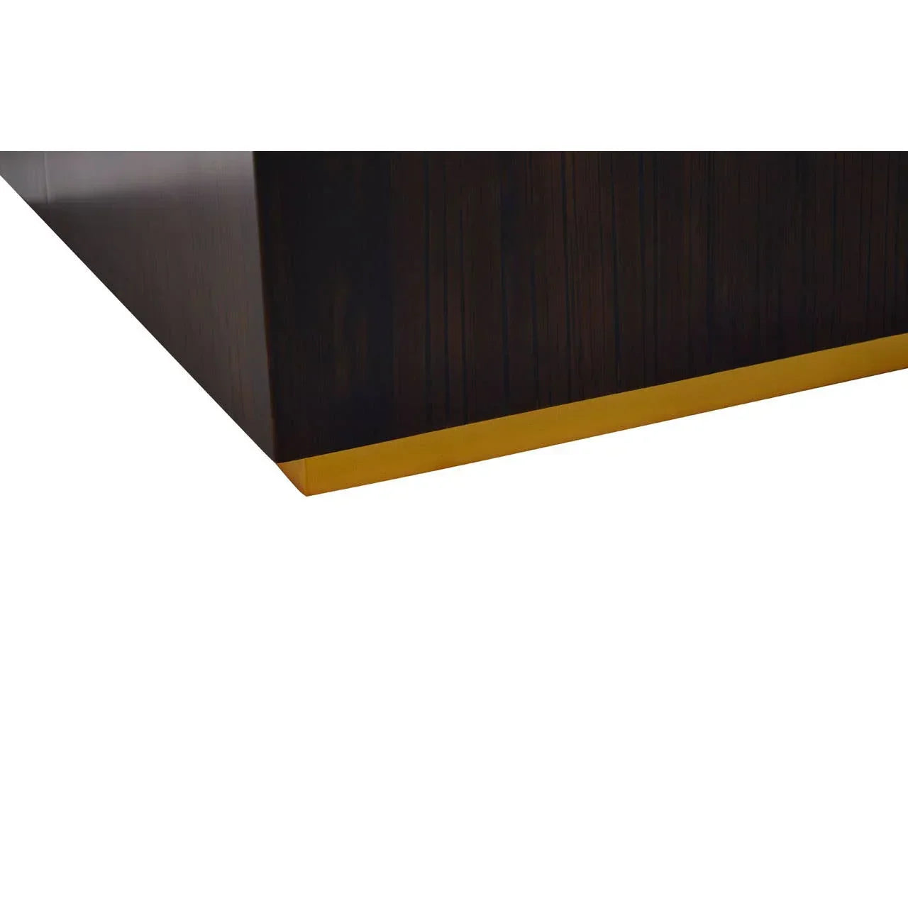 Dark wood furniture base with gold trim corner detail