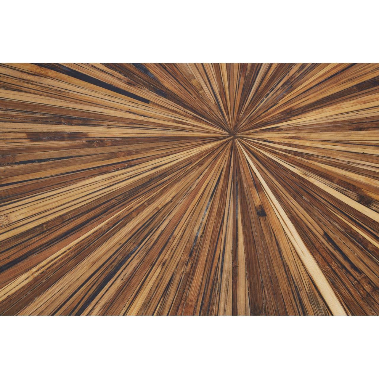 Rectangular wood coffee table top with radial sunburst pattern in natural brown tones
