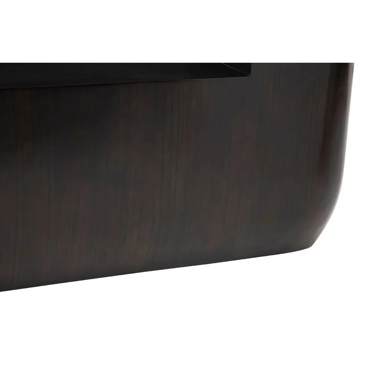 Close view of dark wood furniture frame with smooth curved corner