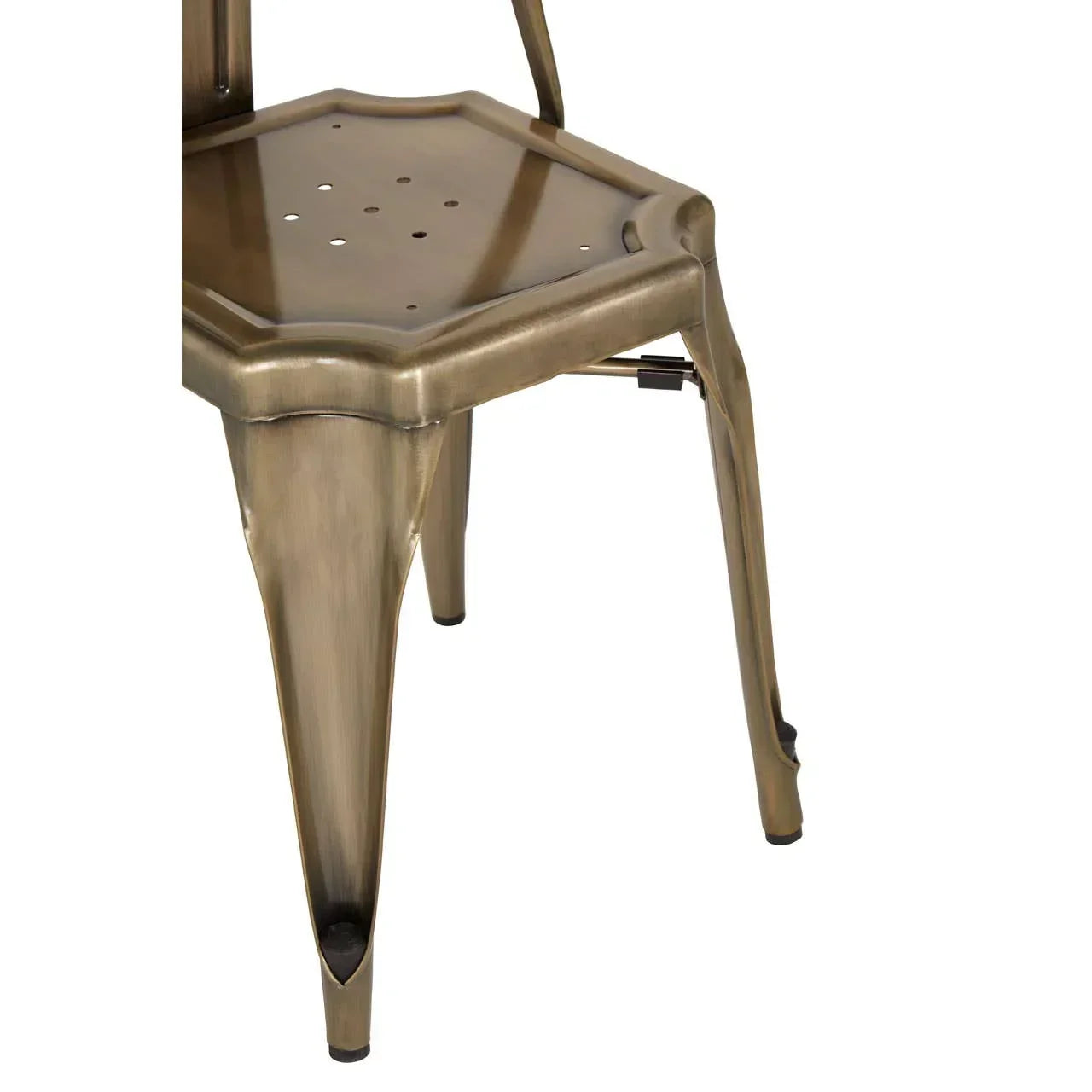 Brushed metal dining chair seat and legs with industrial finish and perforated seat panel