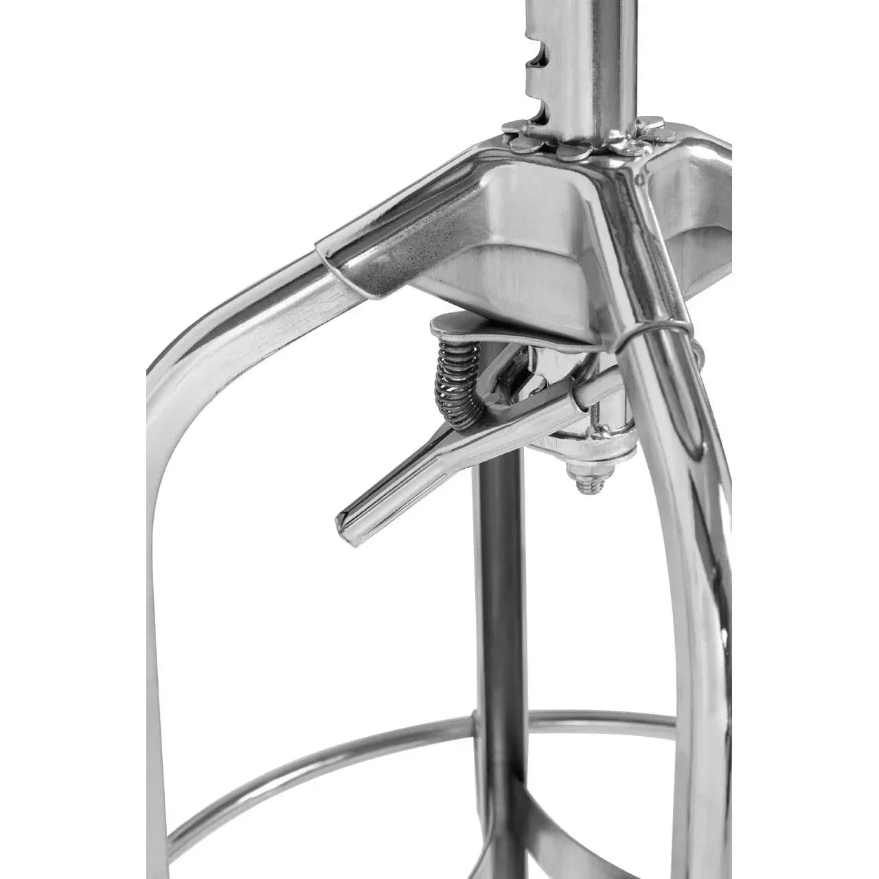 Close-up of chrome bar stool adjustable lever and metal frame detail