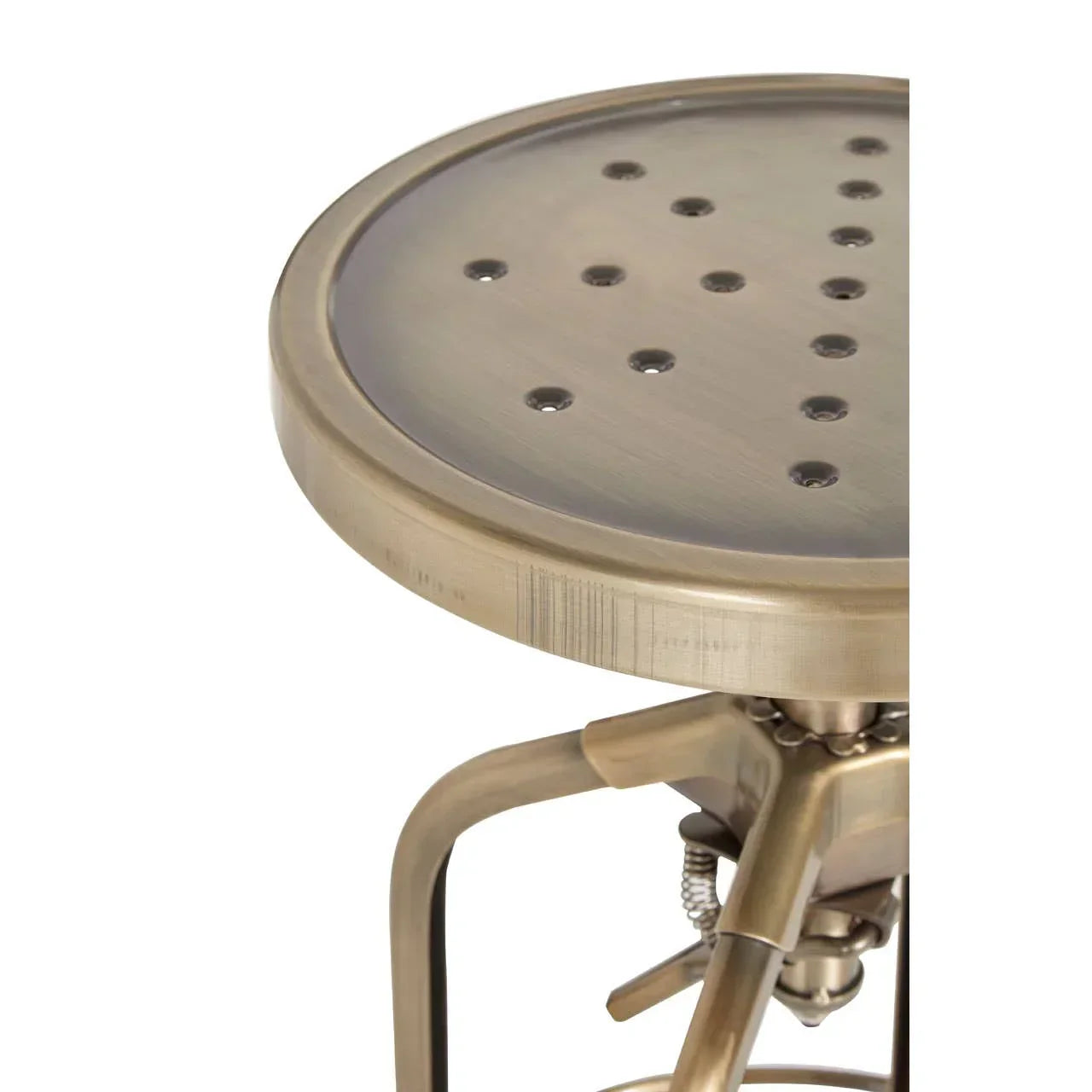 Brushed metal bar stool seat with perforated holes and adjustable height mechanism