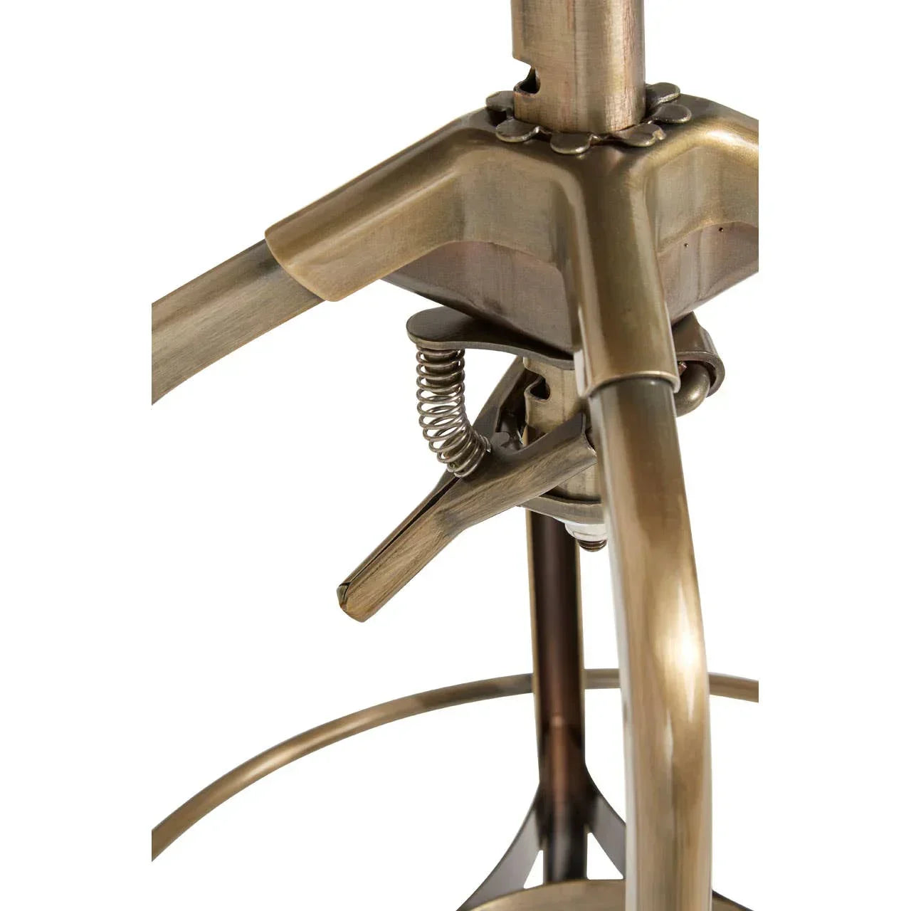 Close-up of metal bar stool base with footrest and height adjustment lever