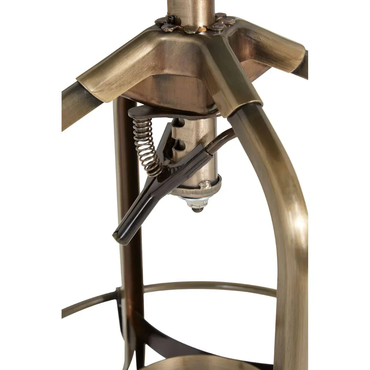 Antique brass adjustable bar stool mechanism and base detail