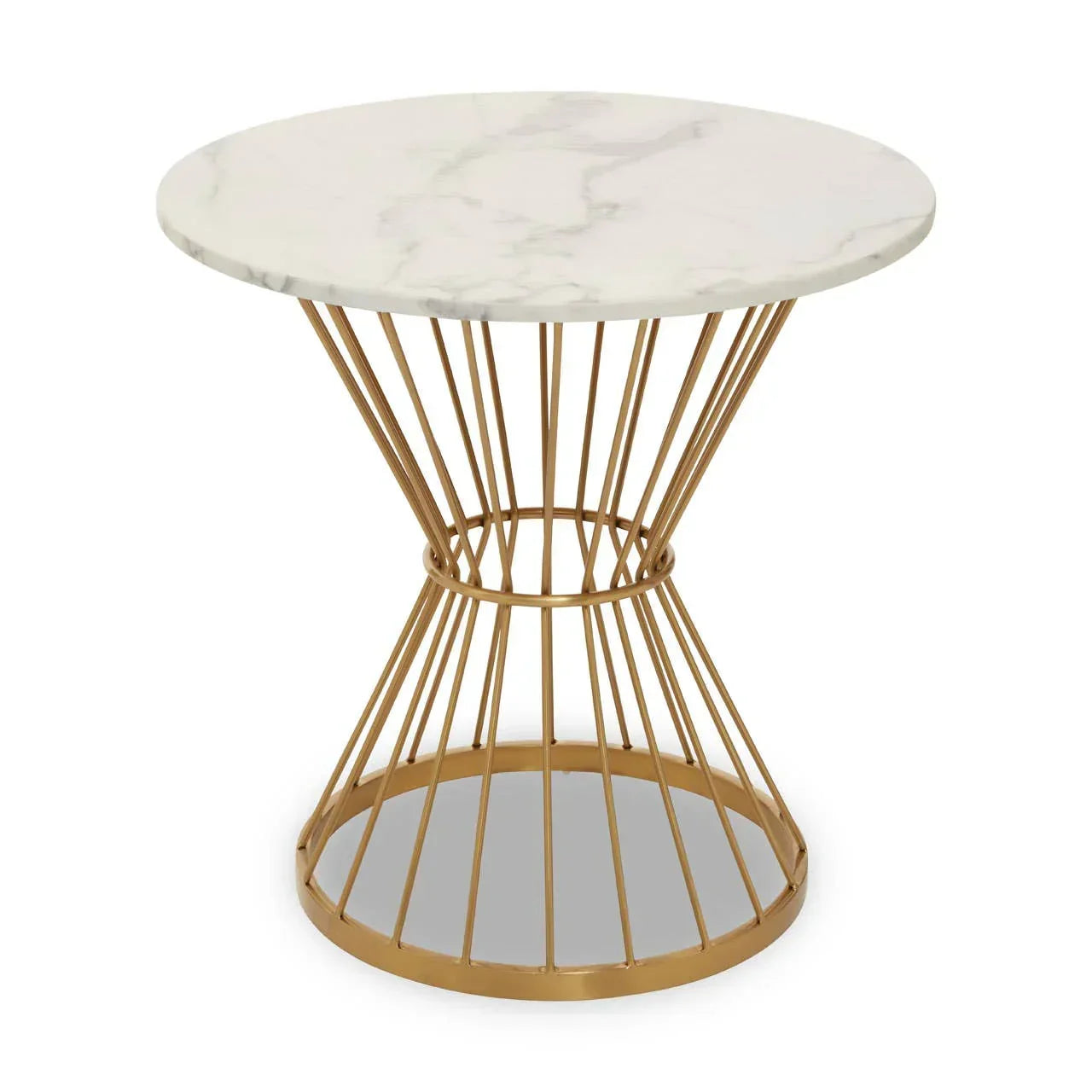 round marble top side table with gold metal wire base