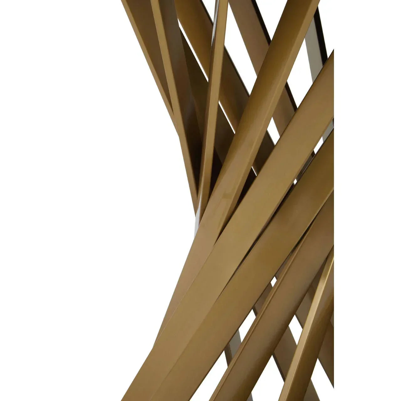 Gold metal dining table legs with a twisted geometric design