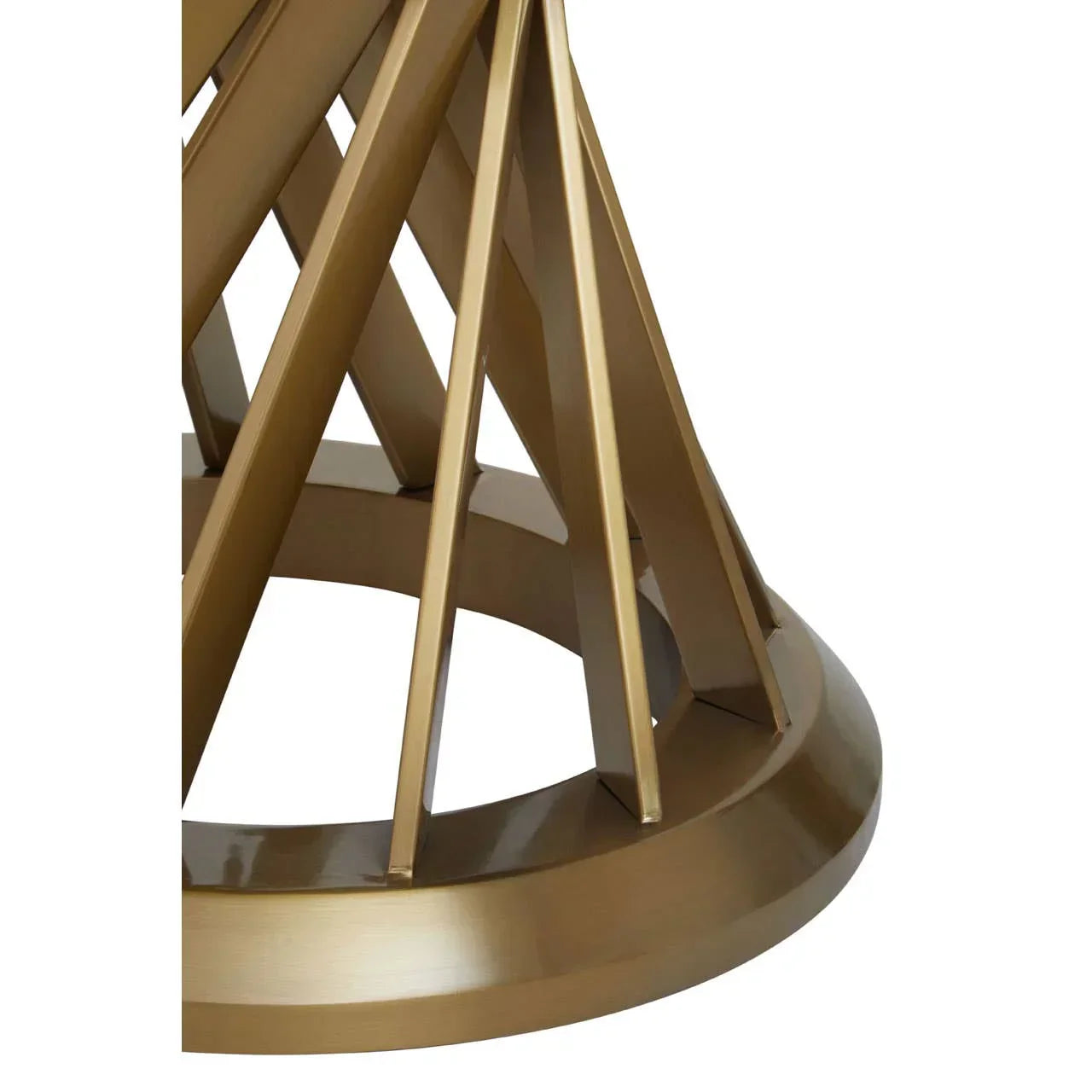 Gold metal dining table base with geometric angled supports